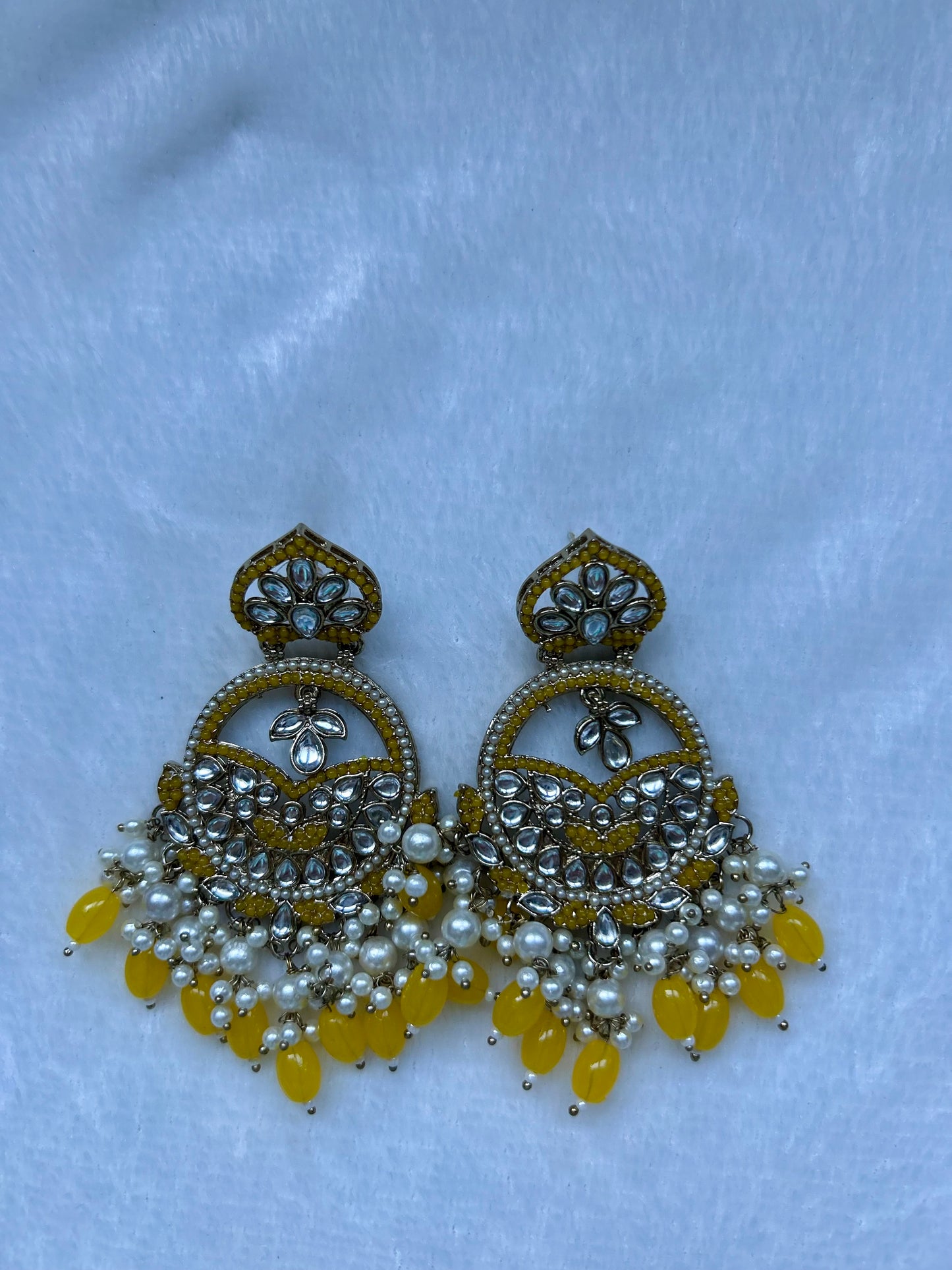 Pakistani Inspired Yellow Kundan Earrings