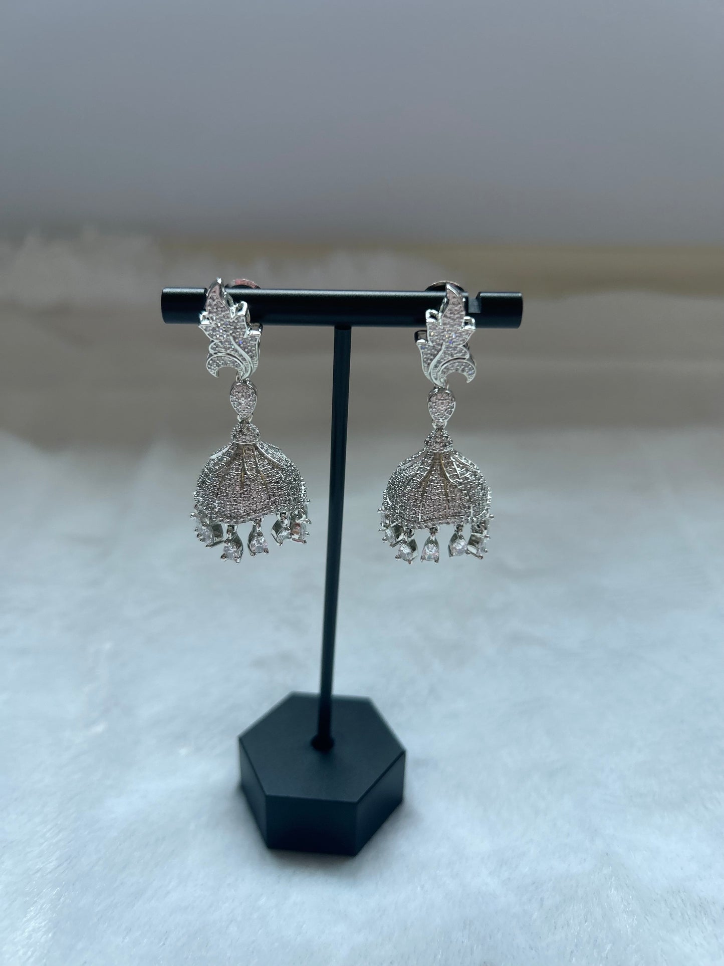 AD Silver Jhumki Earrings