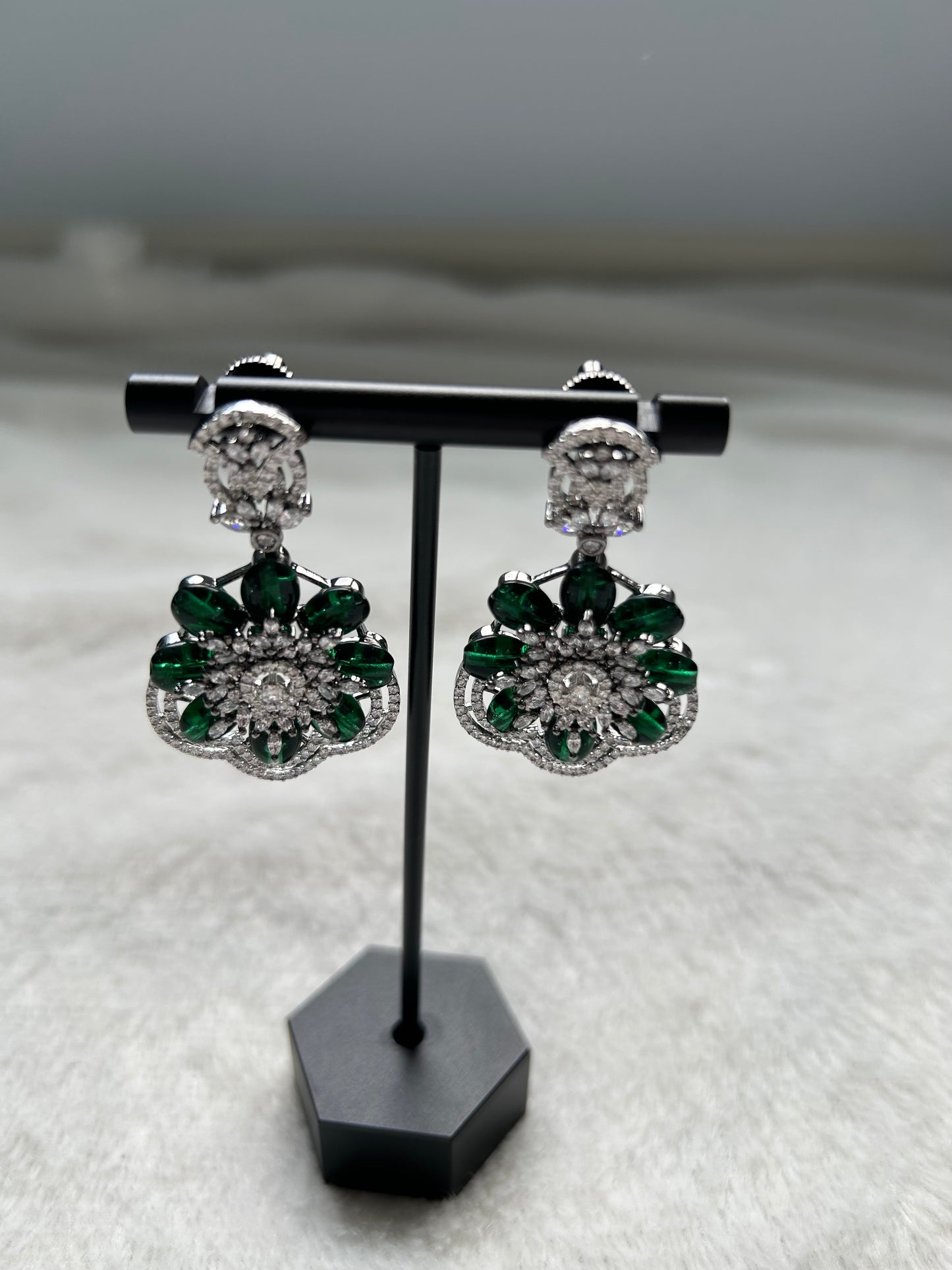 AD Emerald Green Flower Earrings
