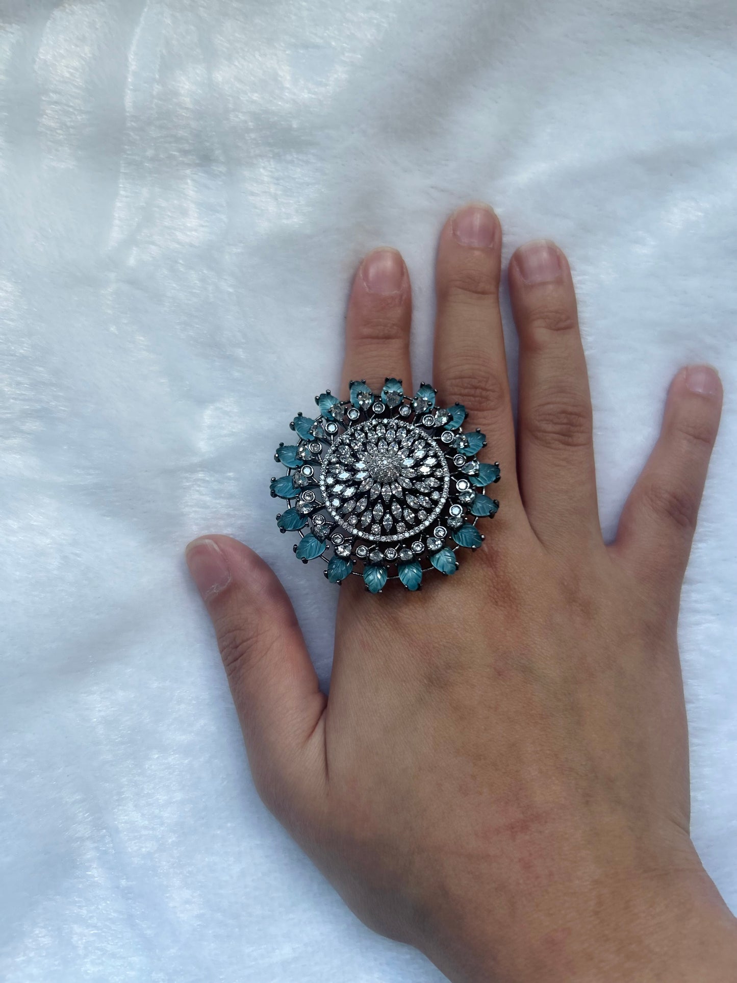 AD Ferozi Blue Flower Ring