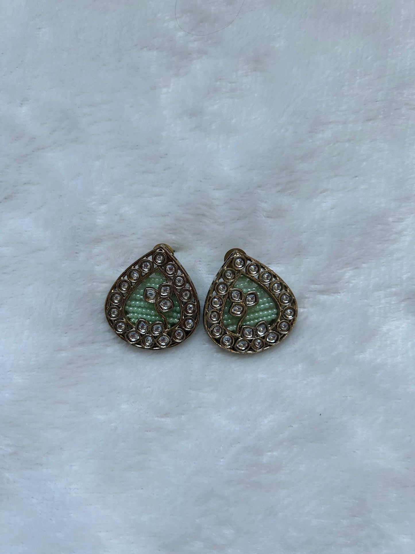Light Green Beaded Kundan Studs
