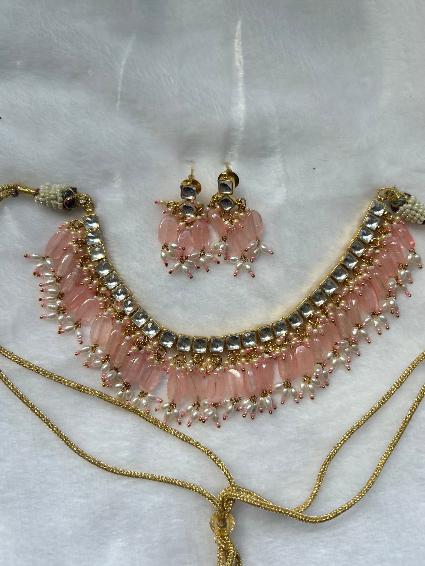 Pink Pachi Kundan Necklace Set