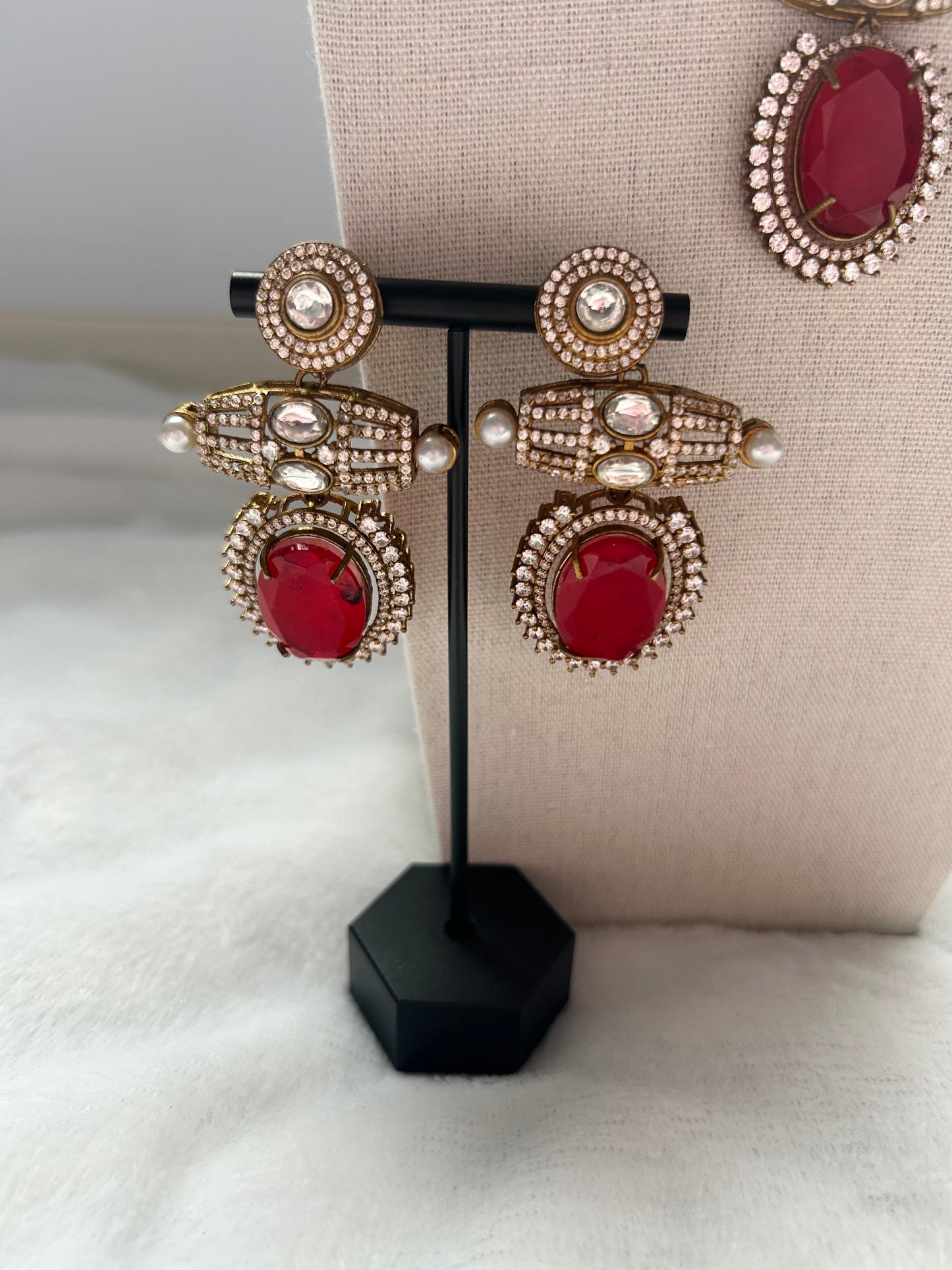 SAMPLE SALE Red Moissanite Kundan & Doublet Necklace Set