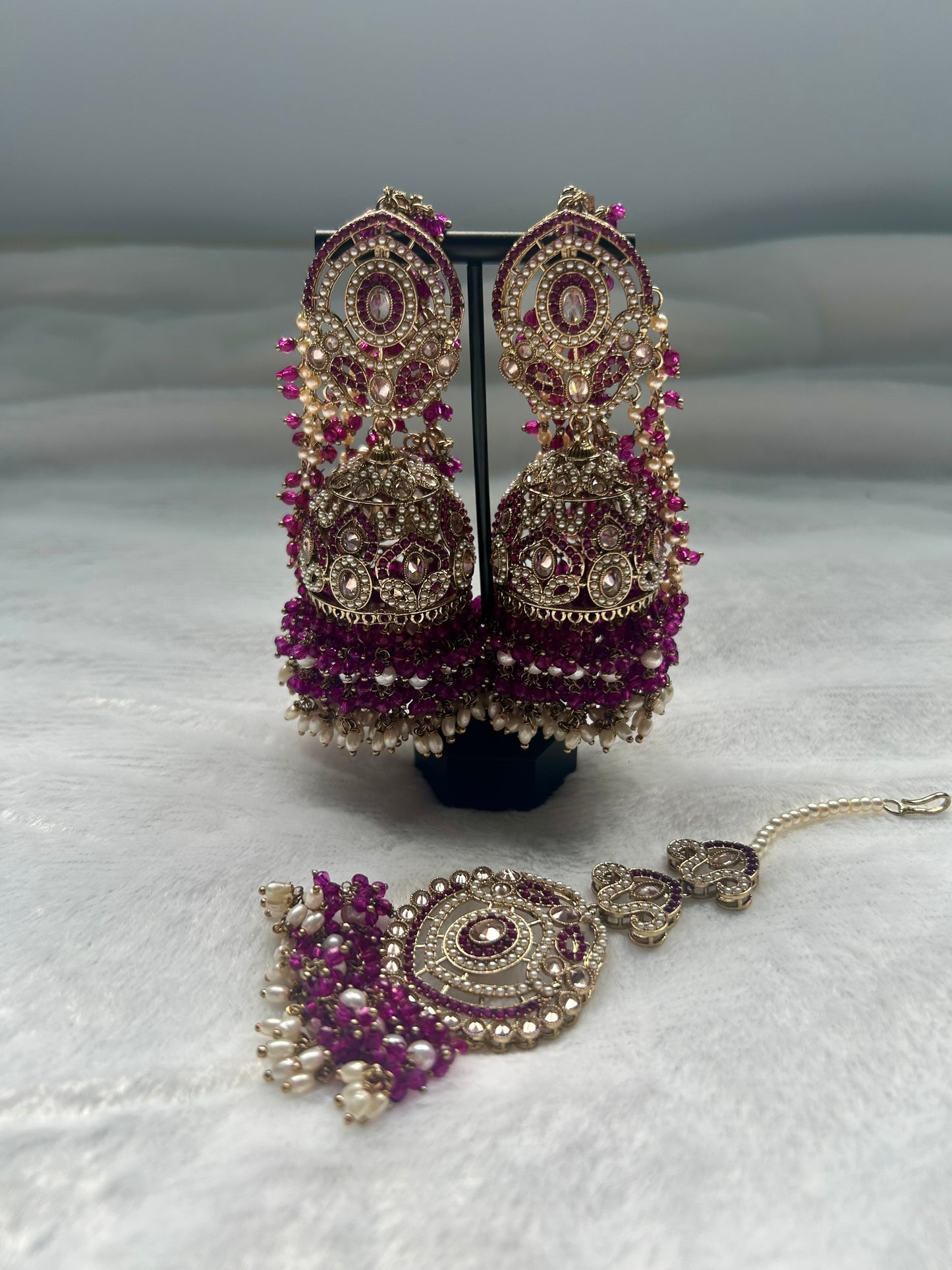 Dark Purple Polki Sahara Jhumki Tikka Set