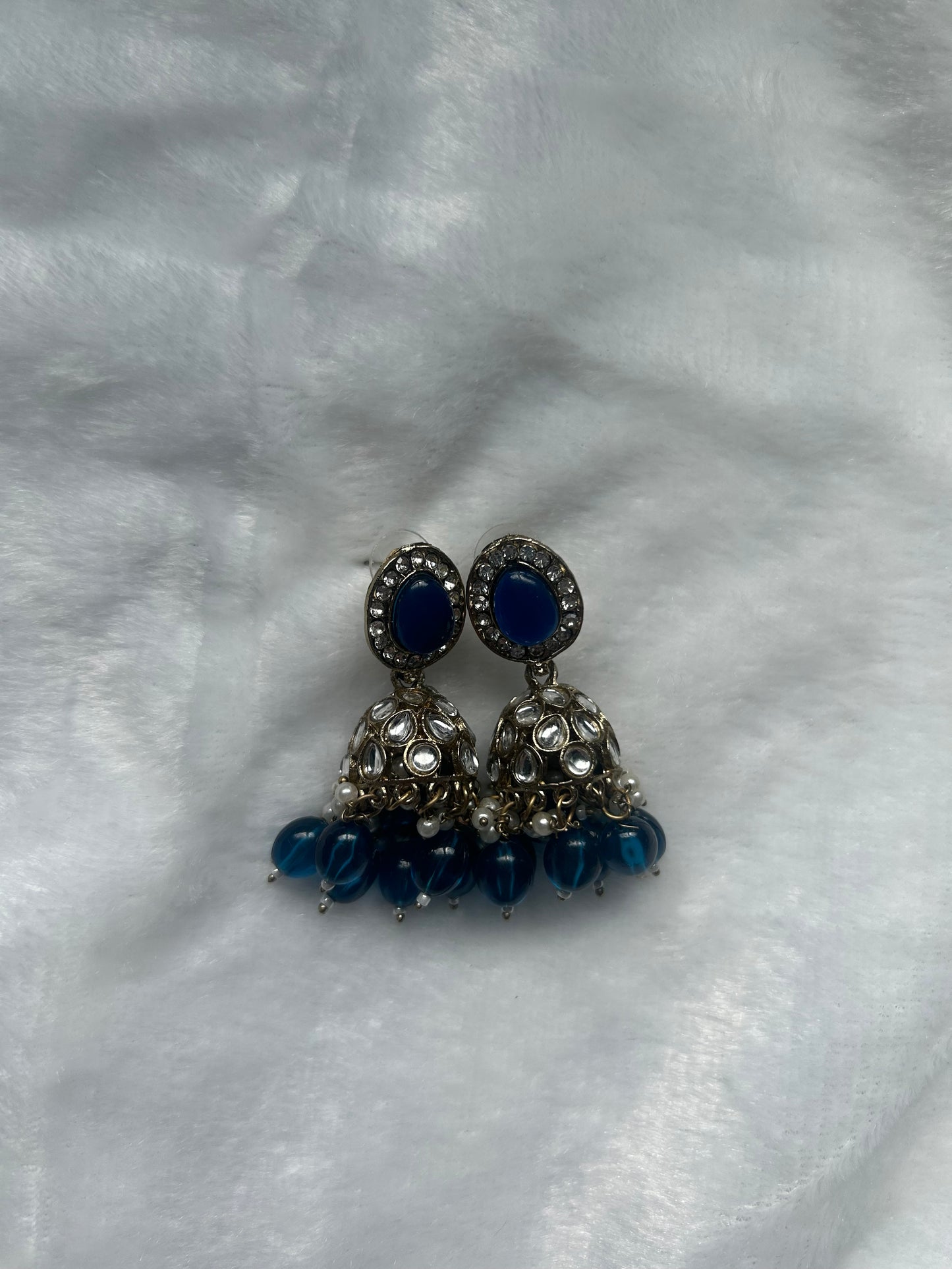 Dark Blue Kundan Jhumki Earrings