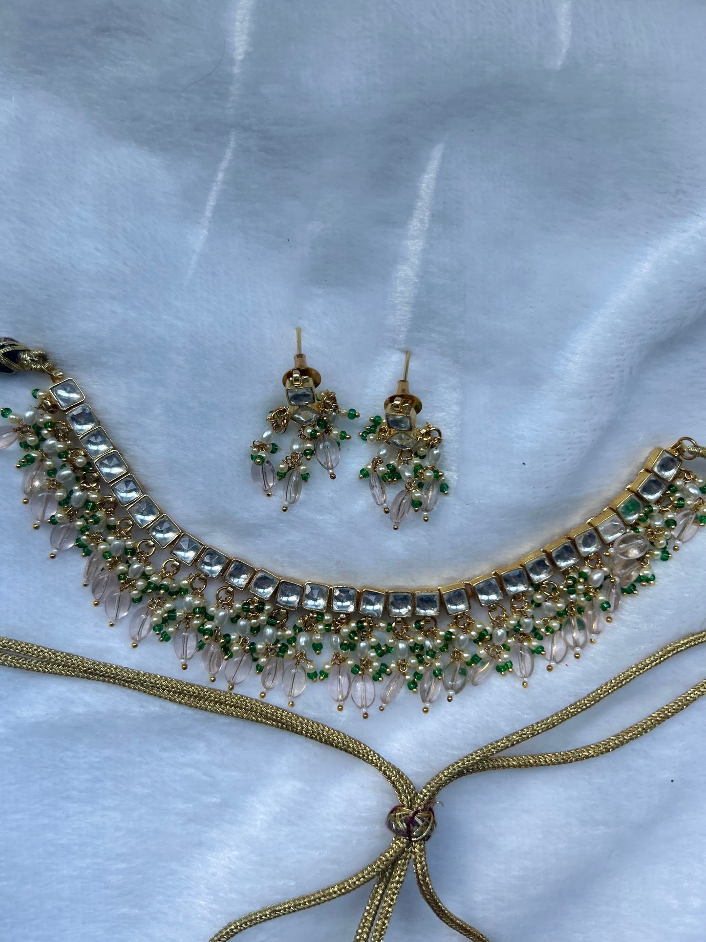 Emerald Green & Pink Pachi Kundan Necklace Set