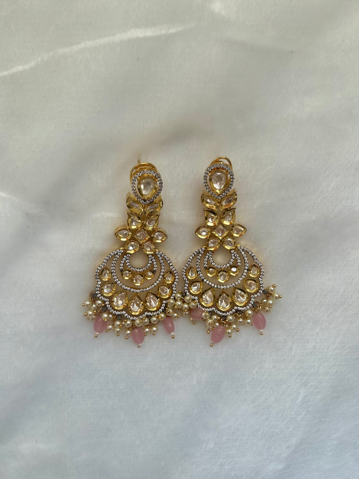 Light Pink Moissanite Kundan Earrings