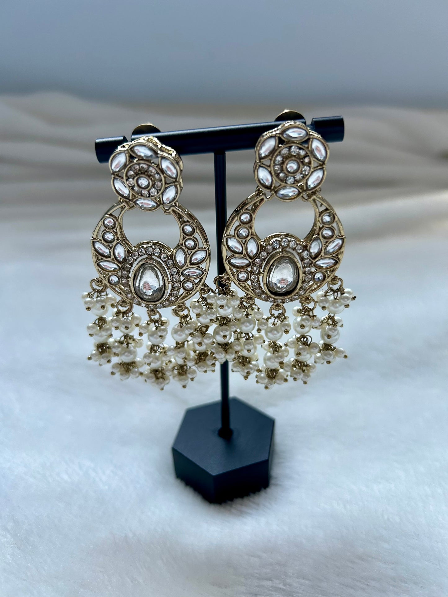 White Kundan Earrings