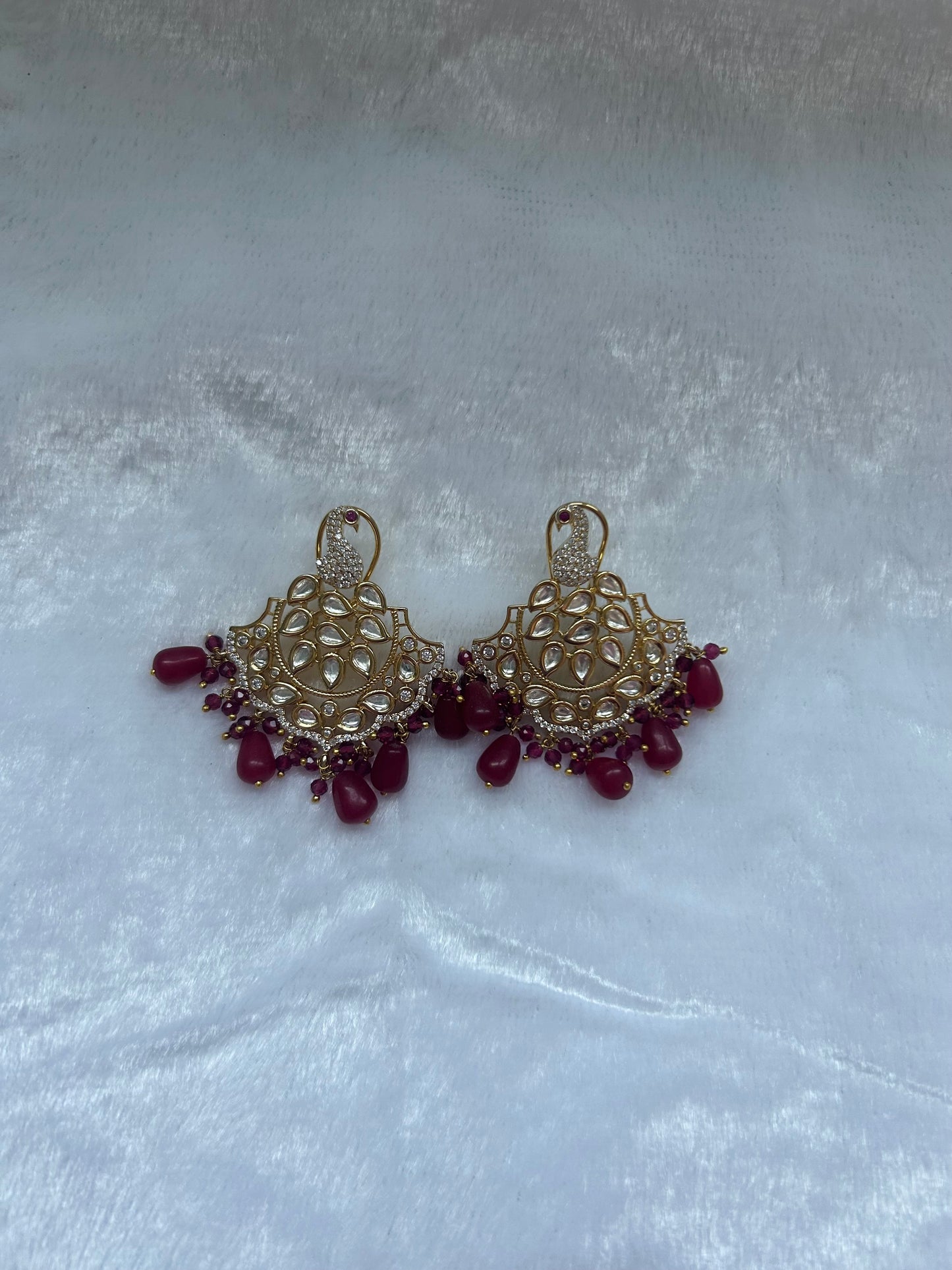 Maroon Uncut Kundan & AD Studs