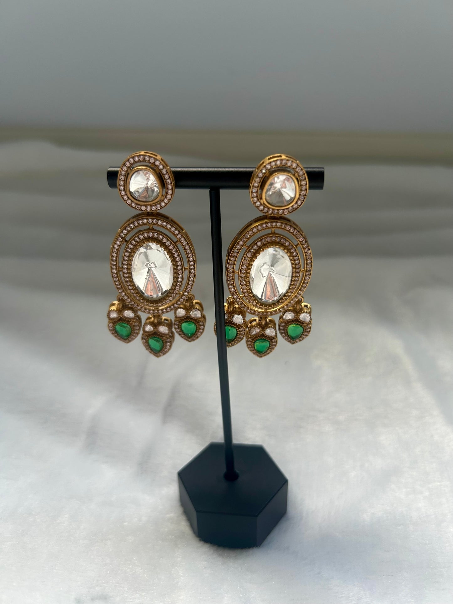 Emerald Green Moissanite Kundan Earrings