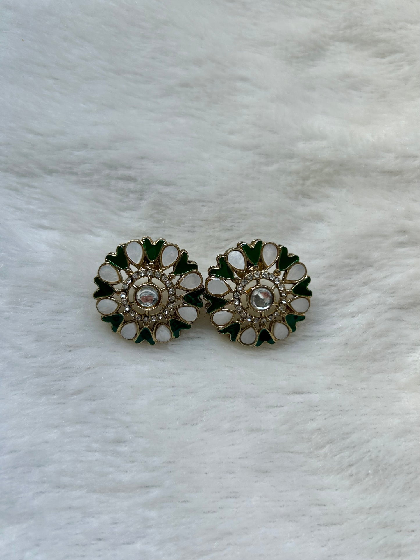Emerald Green Polki & Mirror Studs