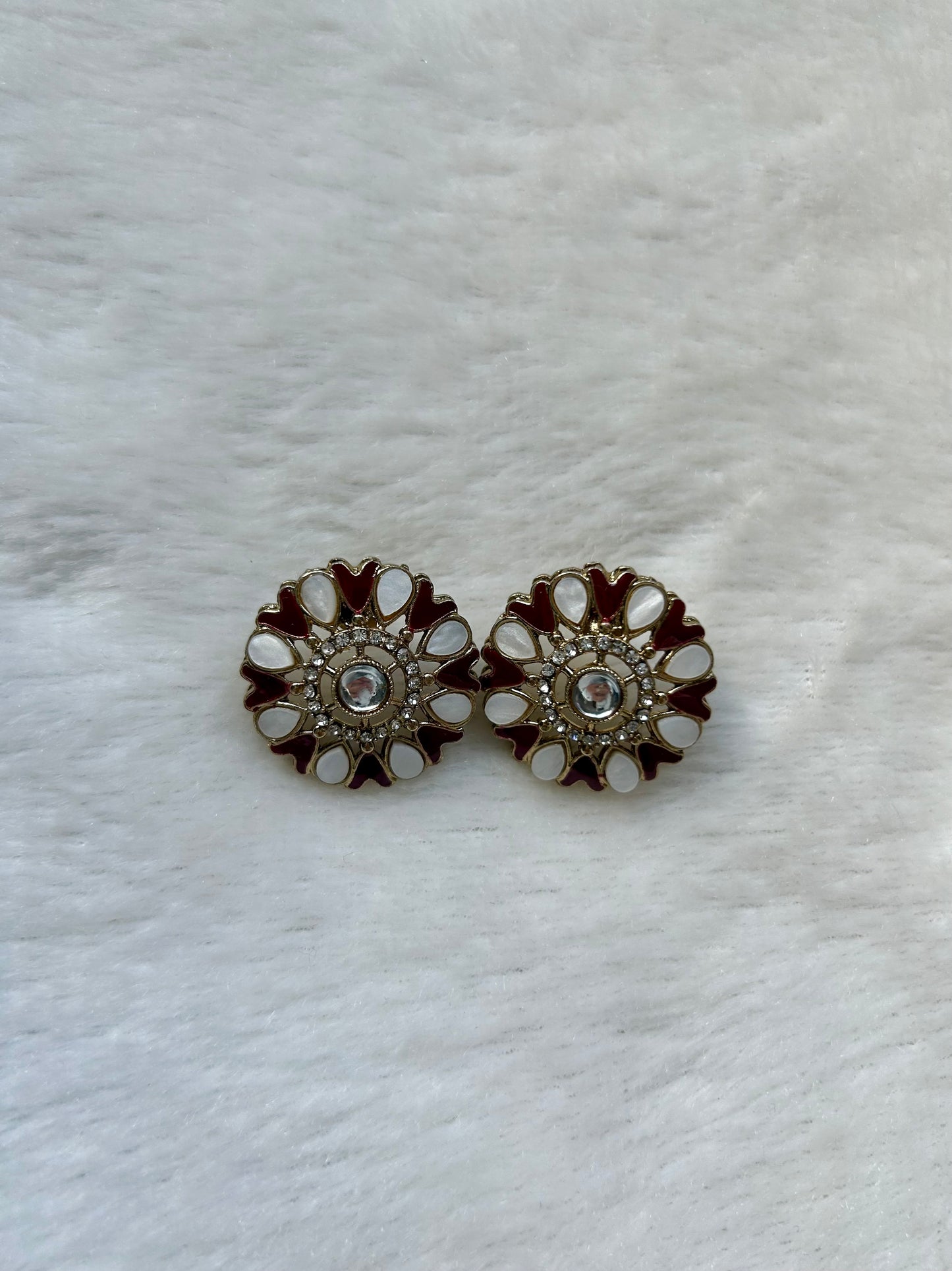 Red Polki & Mirror Studs