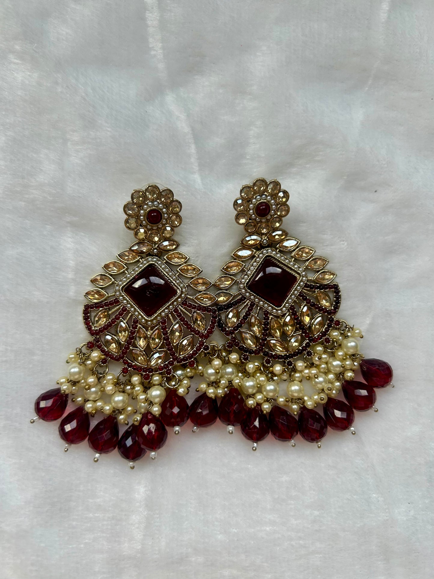 Dark Red Kundan Earrings