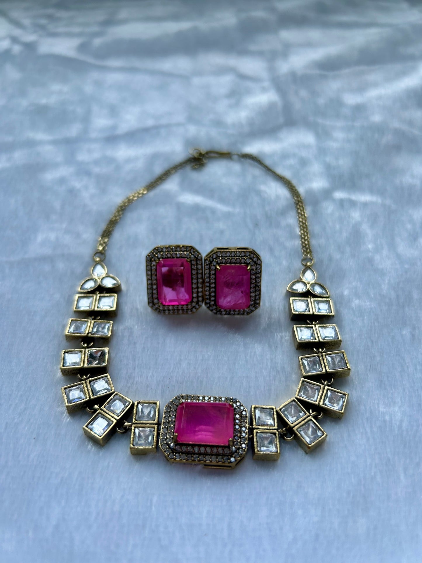 Pink Uncut Kundan & Doublet Choker Set