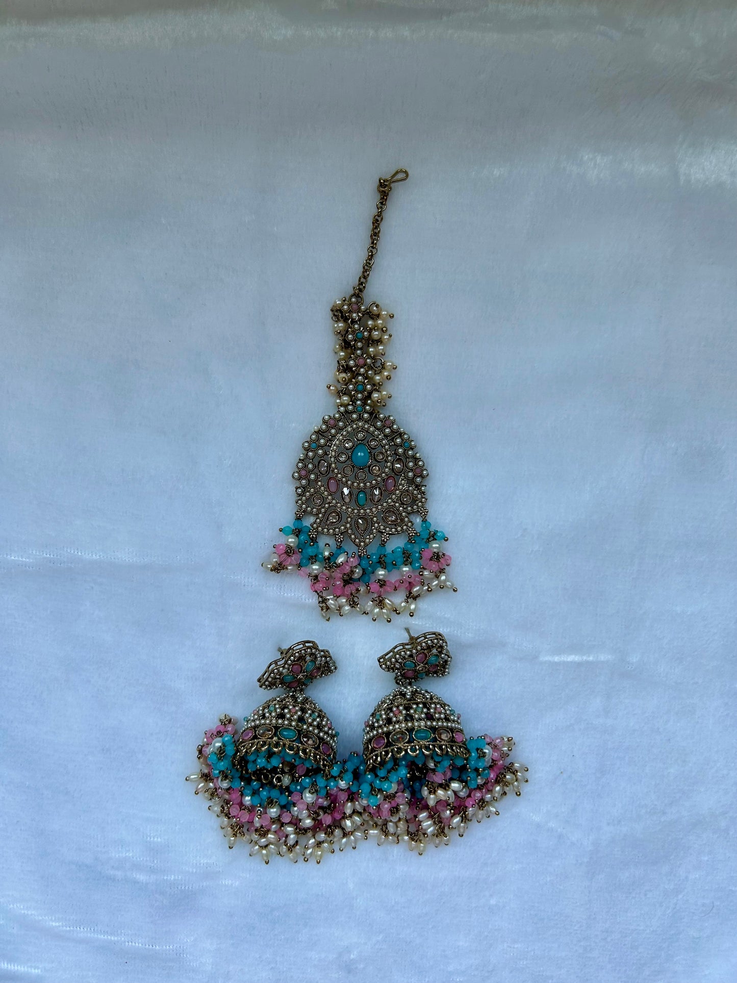 Pink & Blue Polki Tikka Set