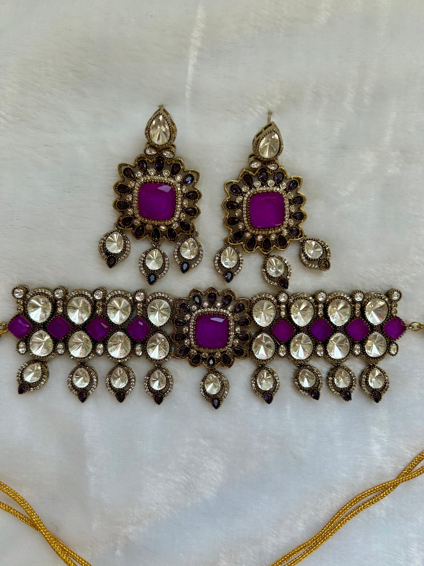 Purple Moissanite Kundan Choker Set