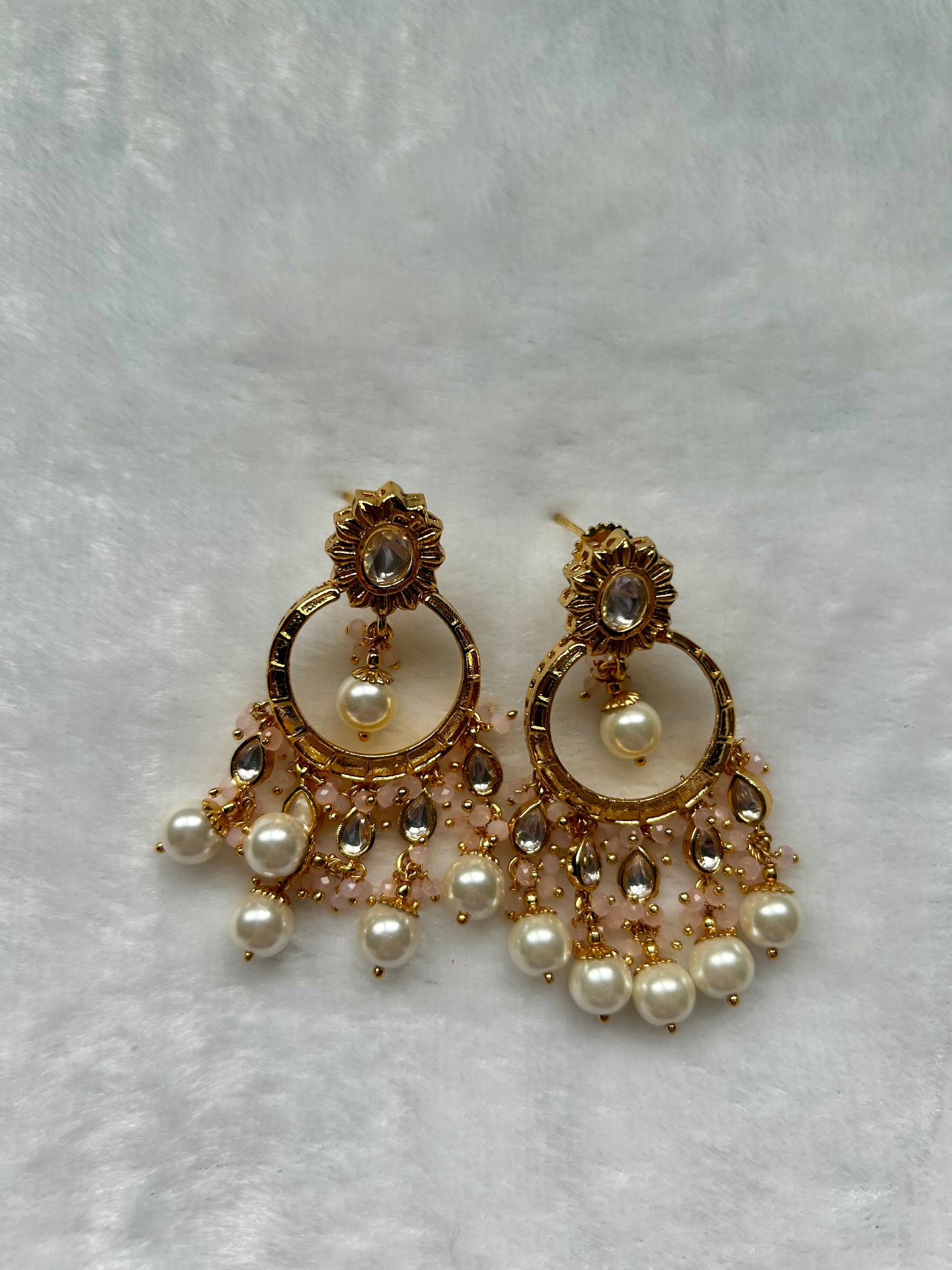 Pink Gold Crafted Chandbali Earrings