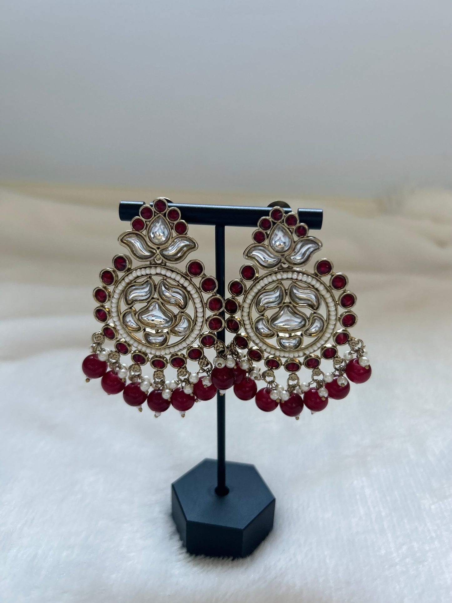 Dark Red Kundan Earrings