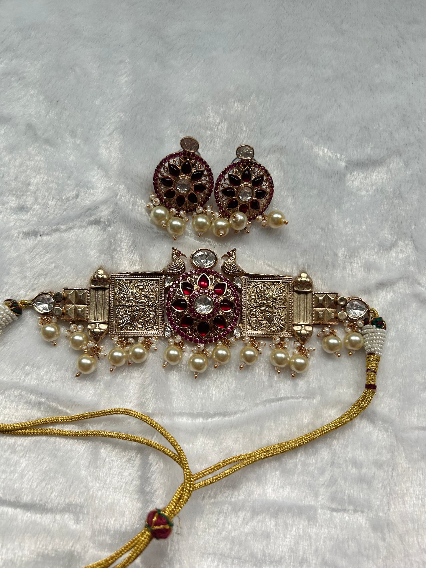 Dark Red Gold Crafted Choker Set
