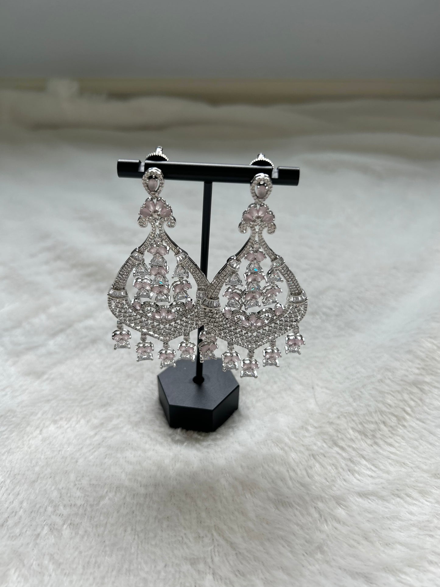Light Pink AD Chandbali Earrings