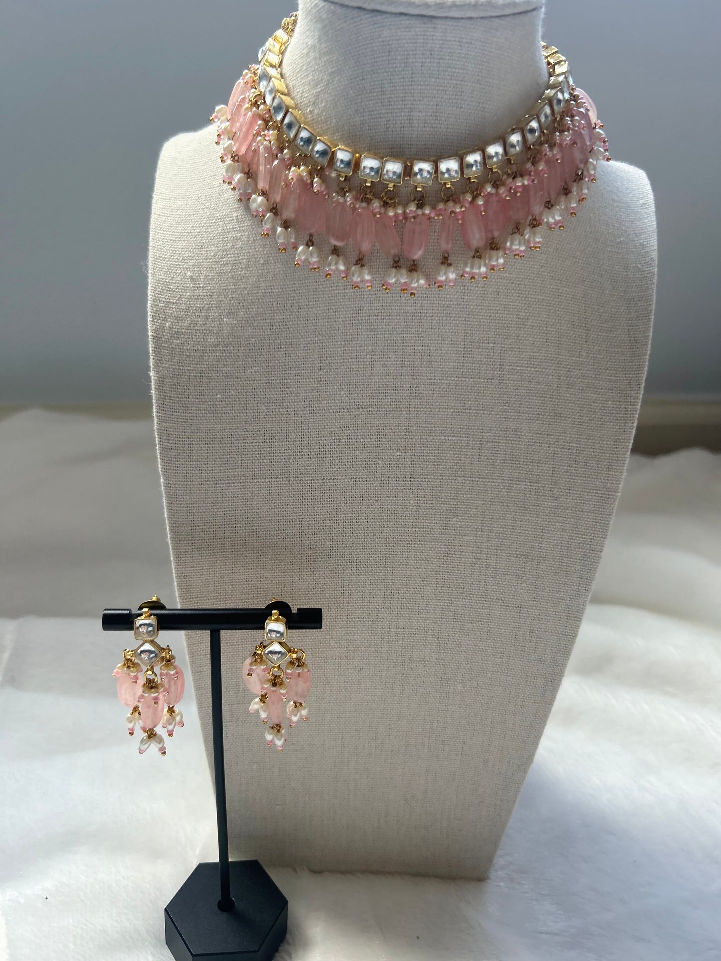 Pink Pachi Kundan Necklace Set
