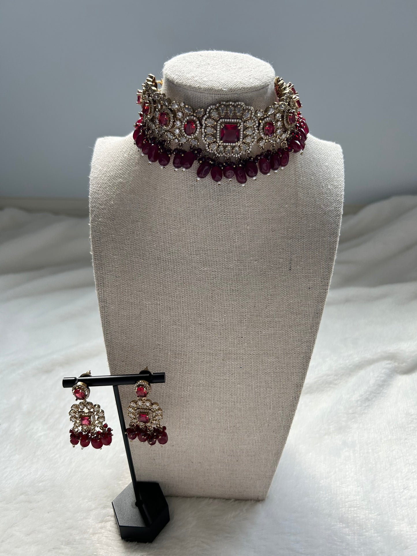 Maroon Polki Choker Set