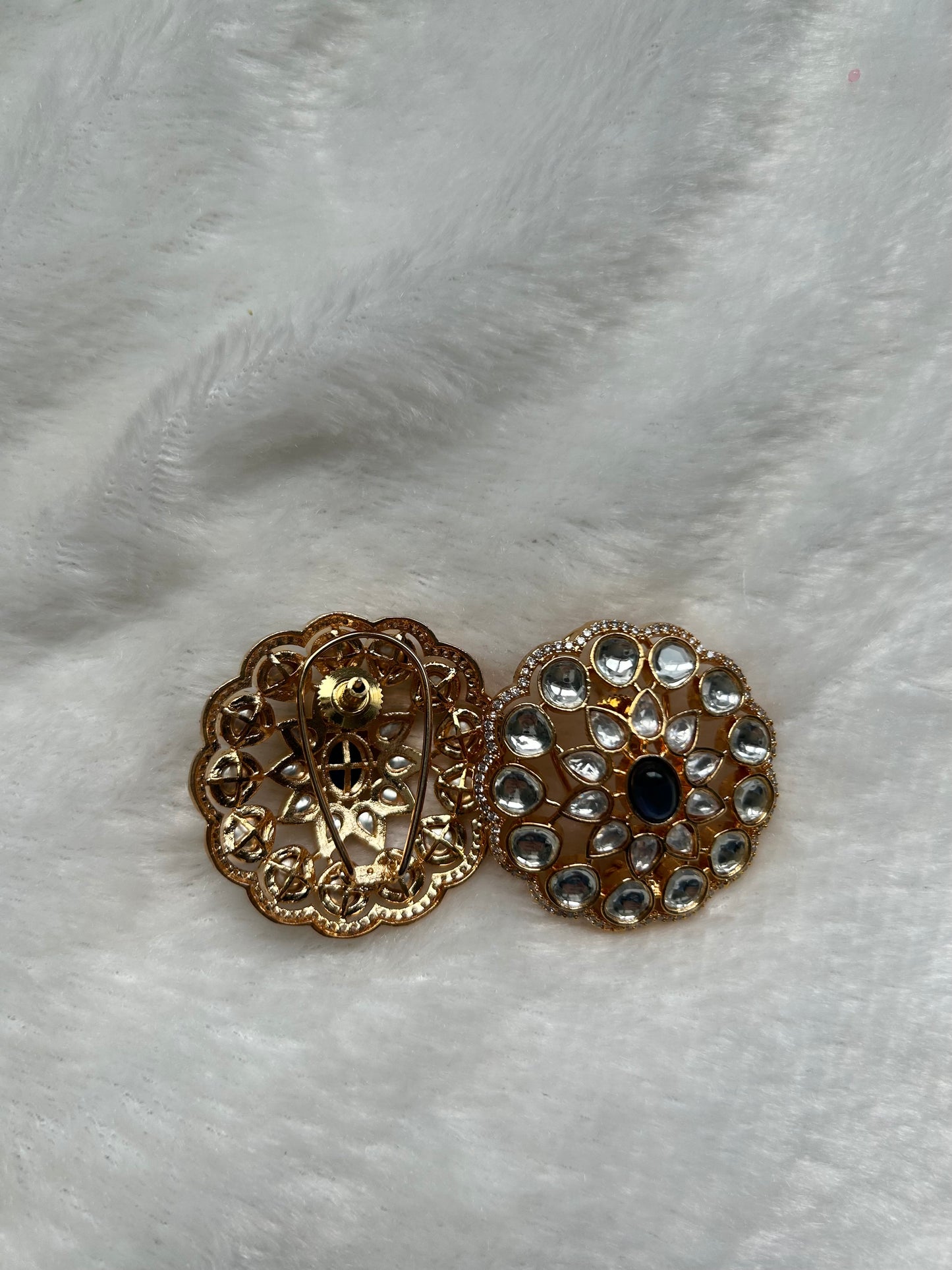 Navy Blue Uncut Kundan Studs