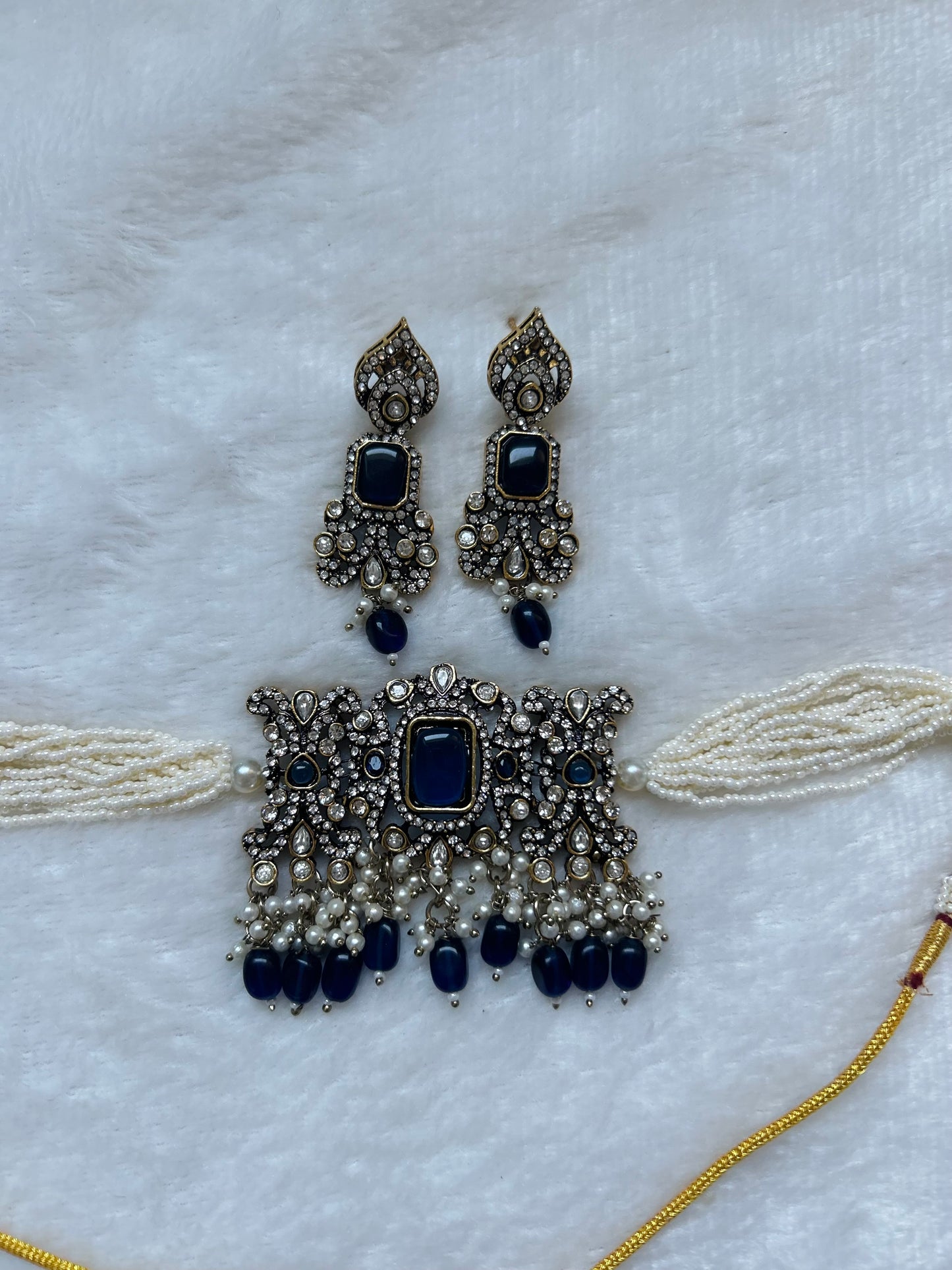 Navy Blue Kundan Choker Set