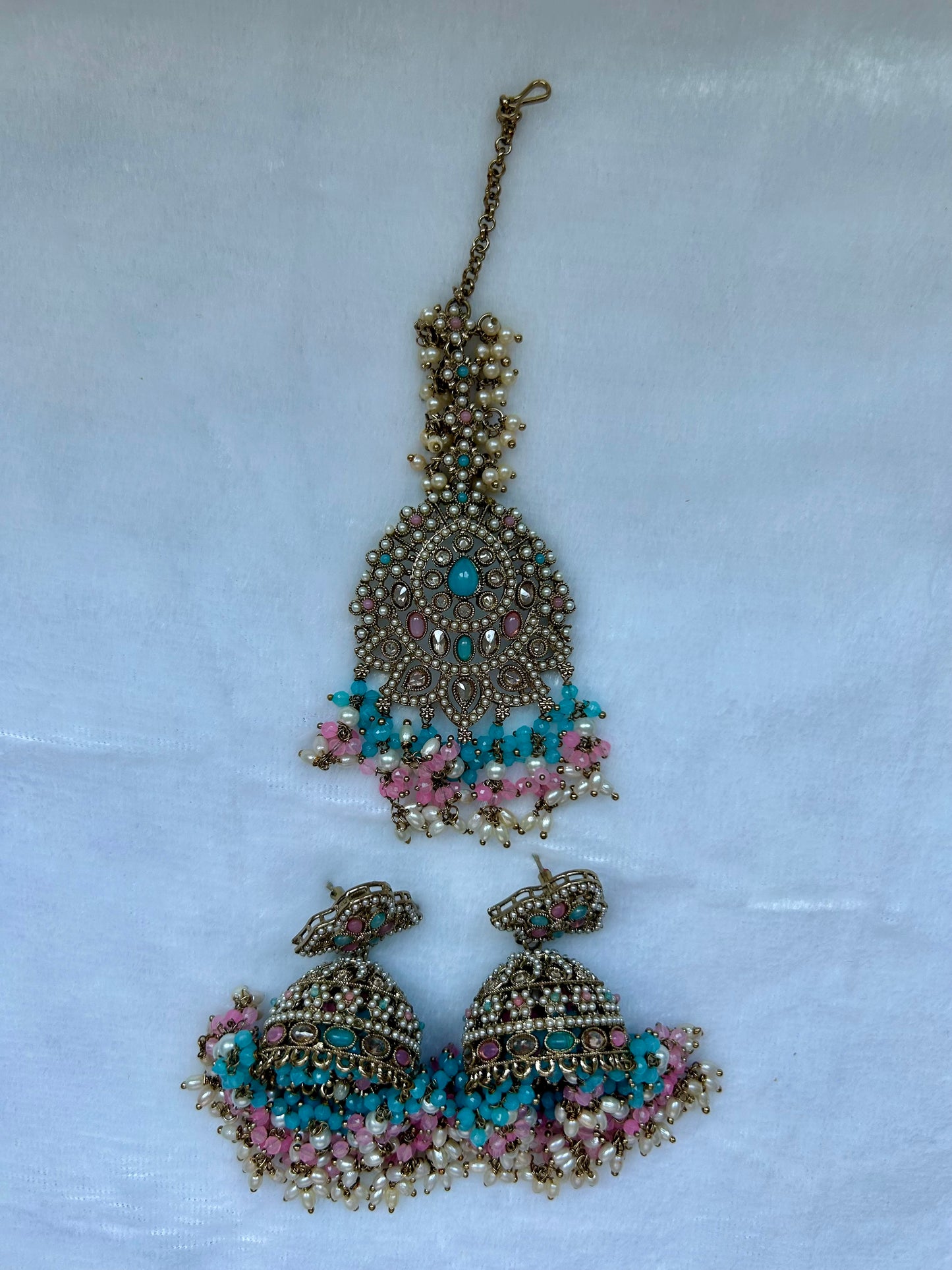 Pink & Blue Polki Tikka Set