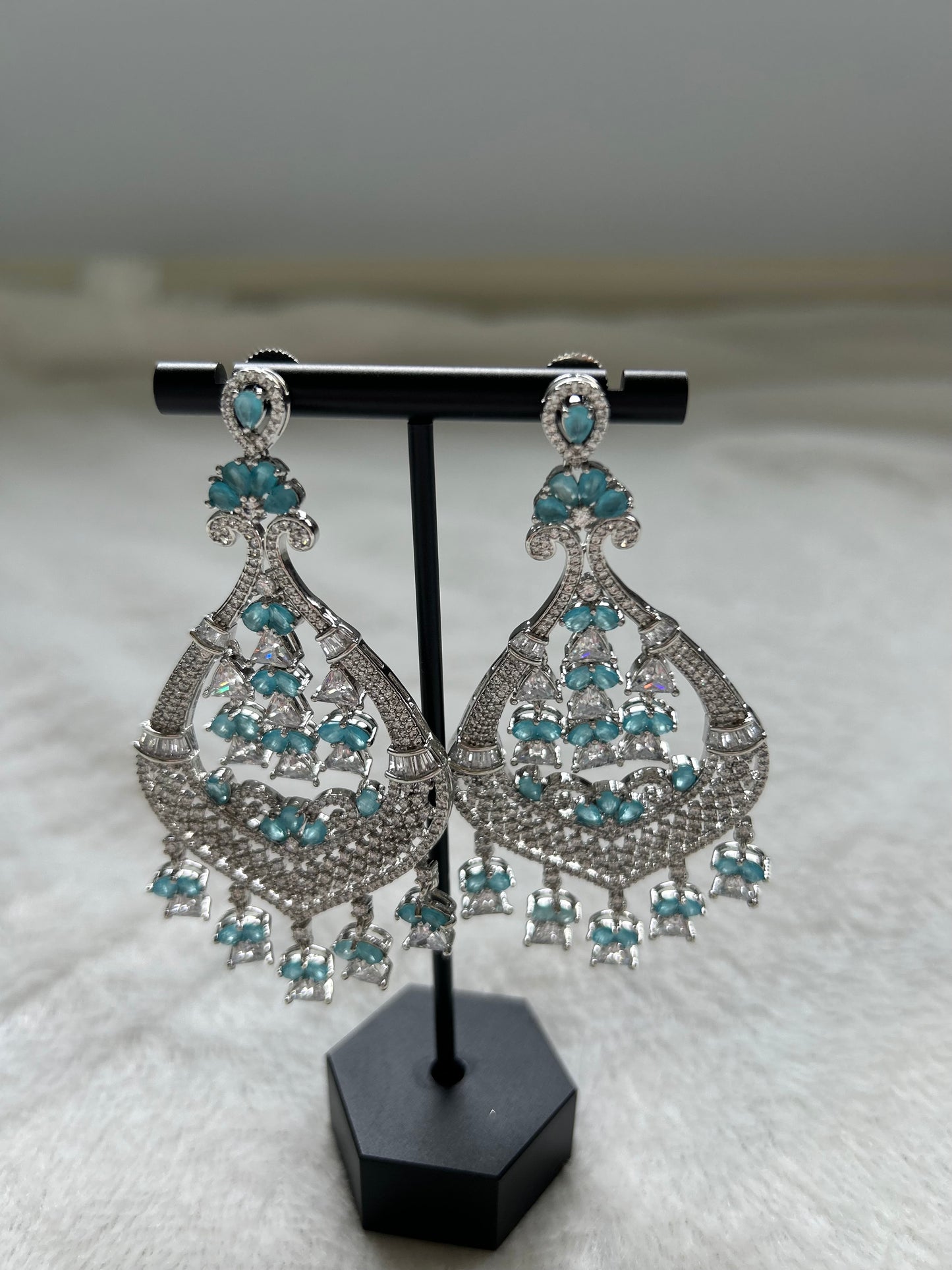 Light Blue AD Chandbali Earrings