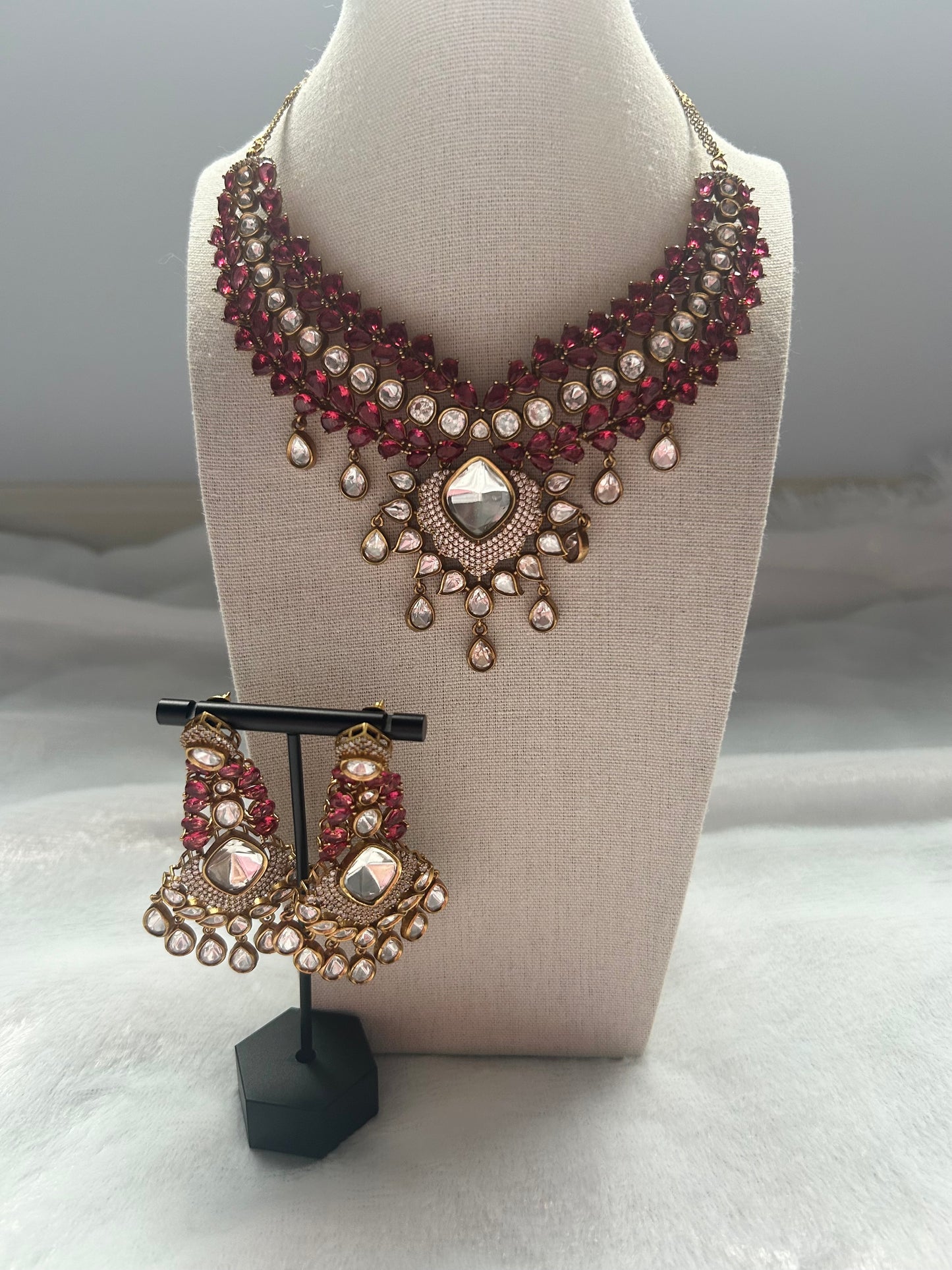 Ruby Moissanite Kundan Necklace Set