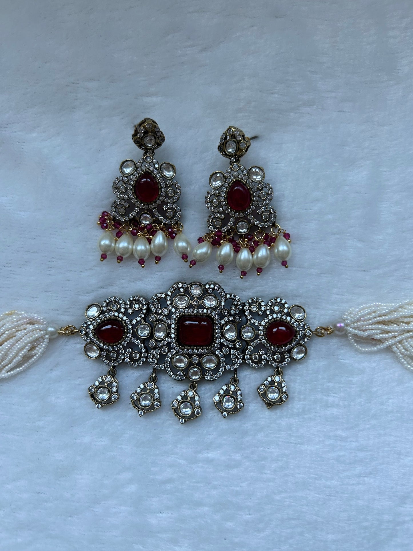 Red Moissanite Kundan Choker Set