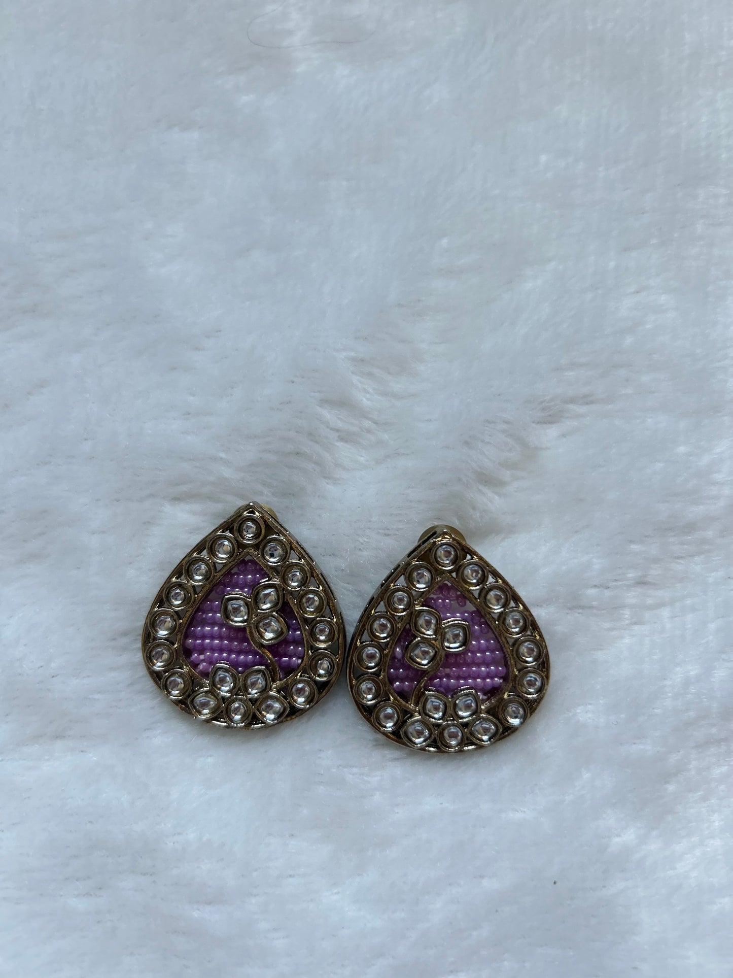 Purple Beaded Kundan Studs