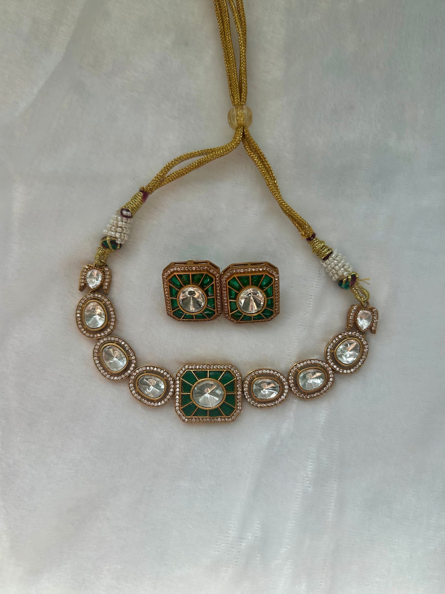 Emerald Green Moissanite Kundan Choker Set