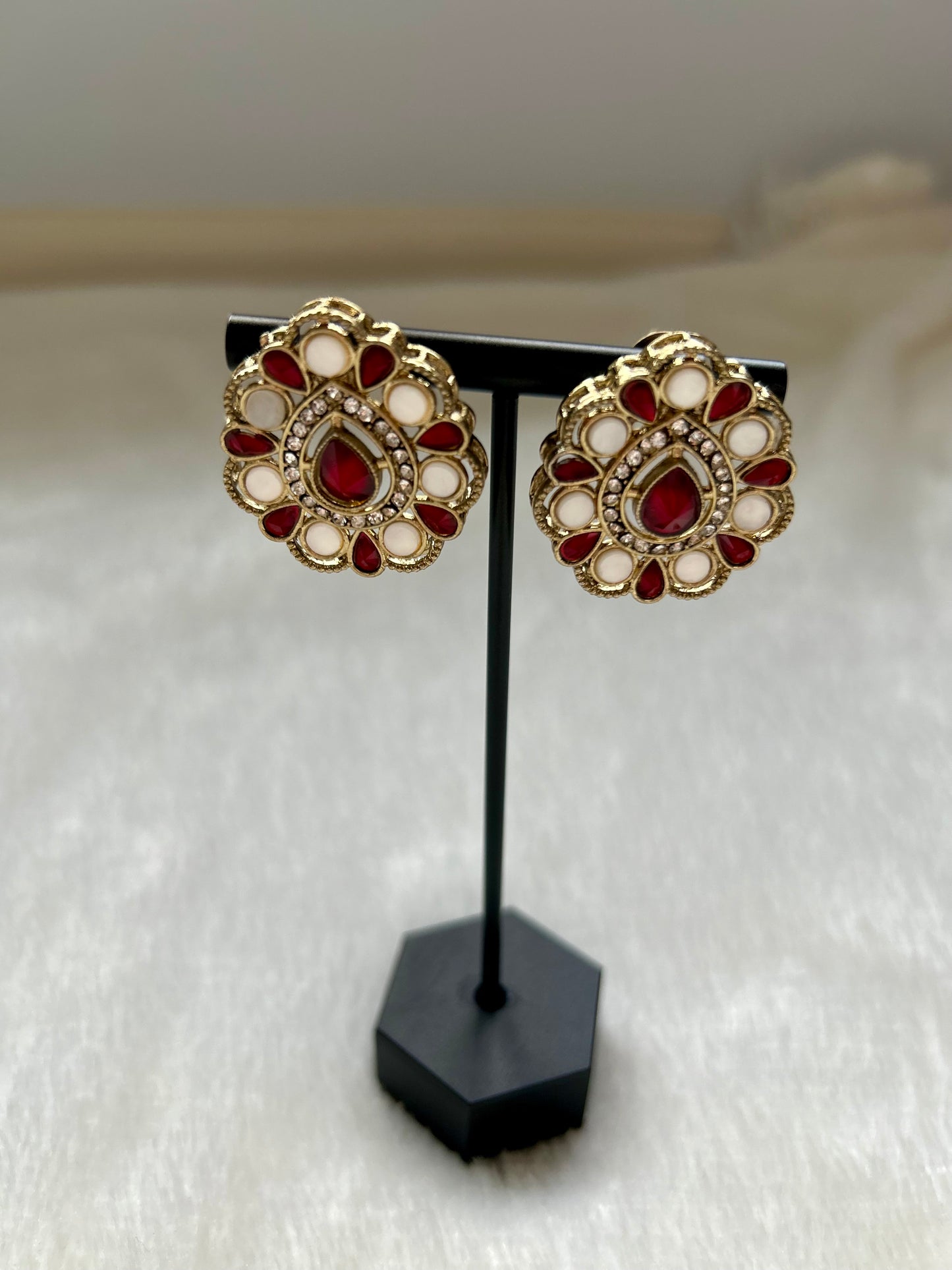 Red Polki Studs