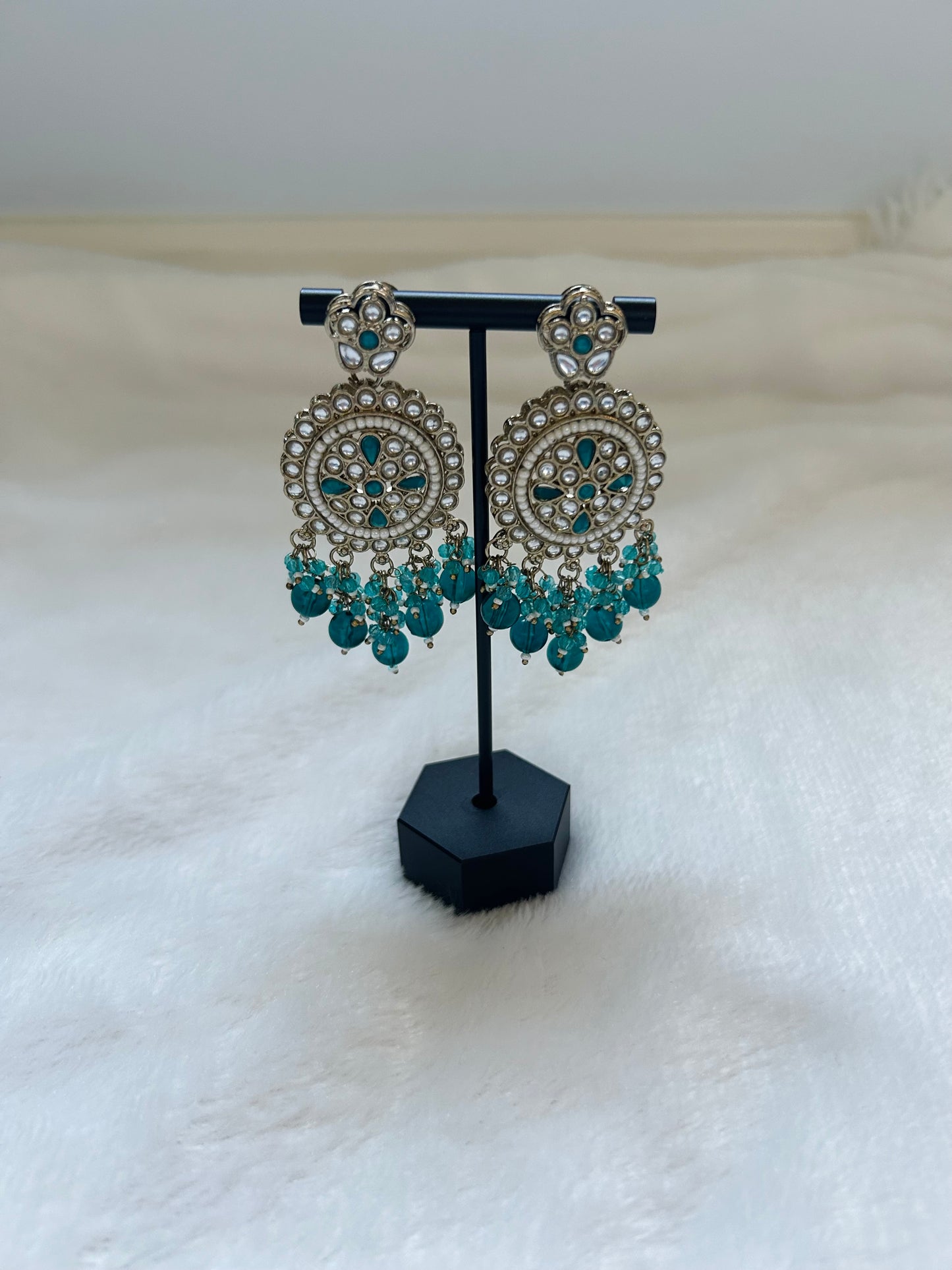 Teal Kundan Earrings