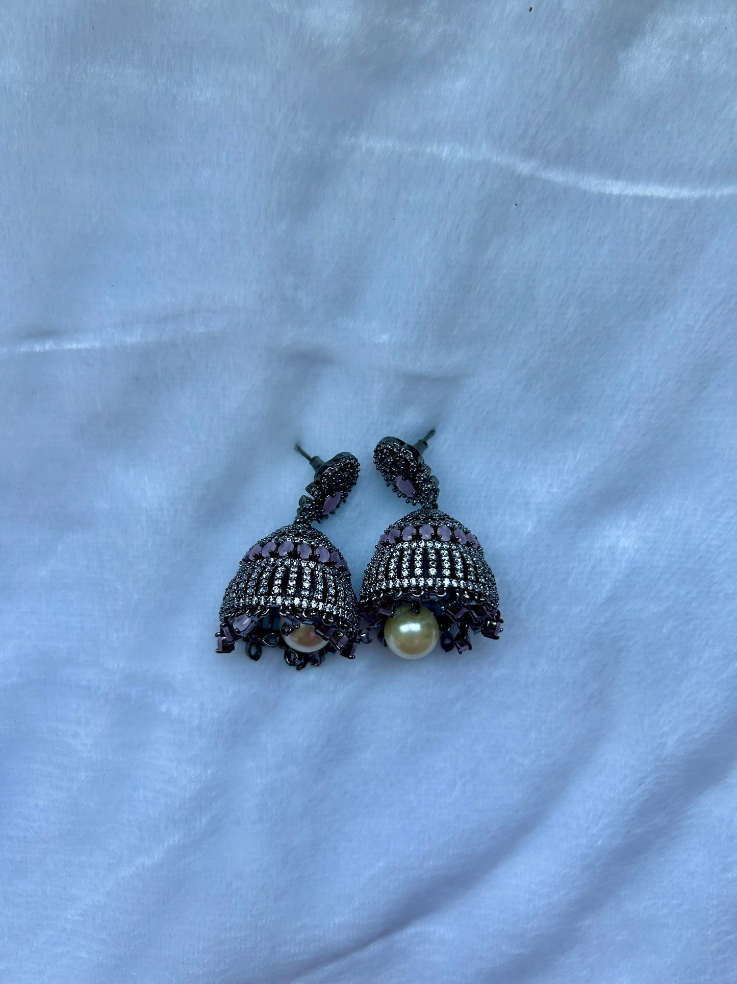 AD Oxidized Pink Jhumka Earrings