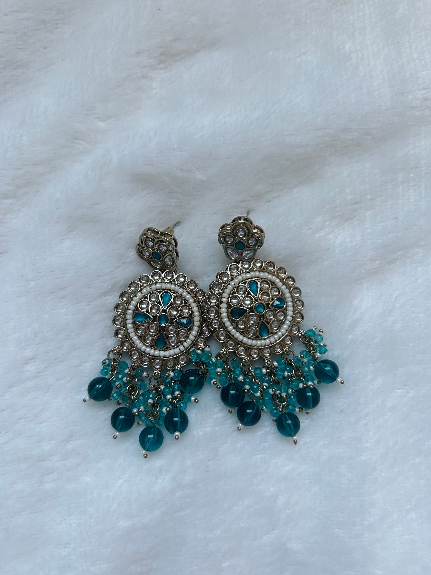 Teal Kundan Earrings