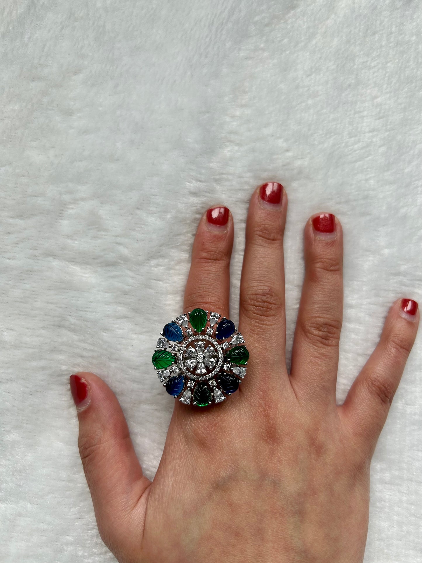 AD Blue & Green Flower Ring