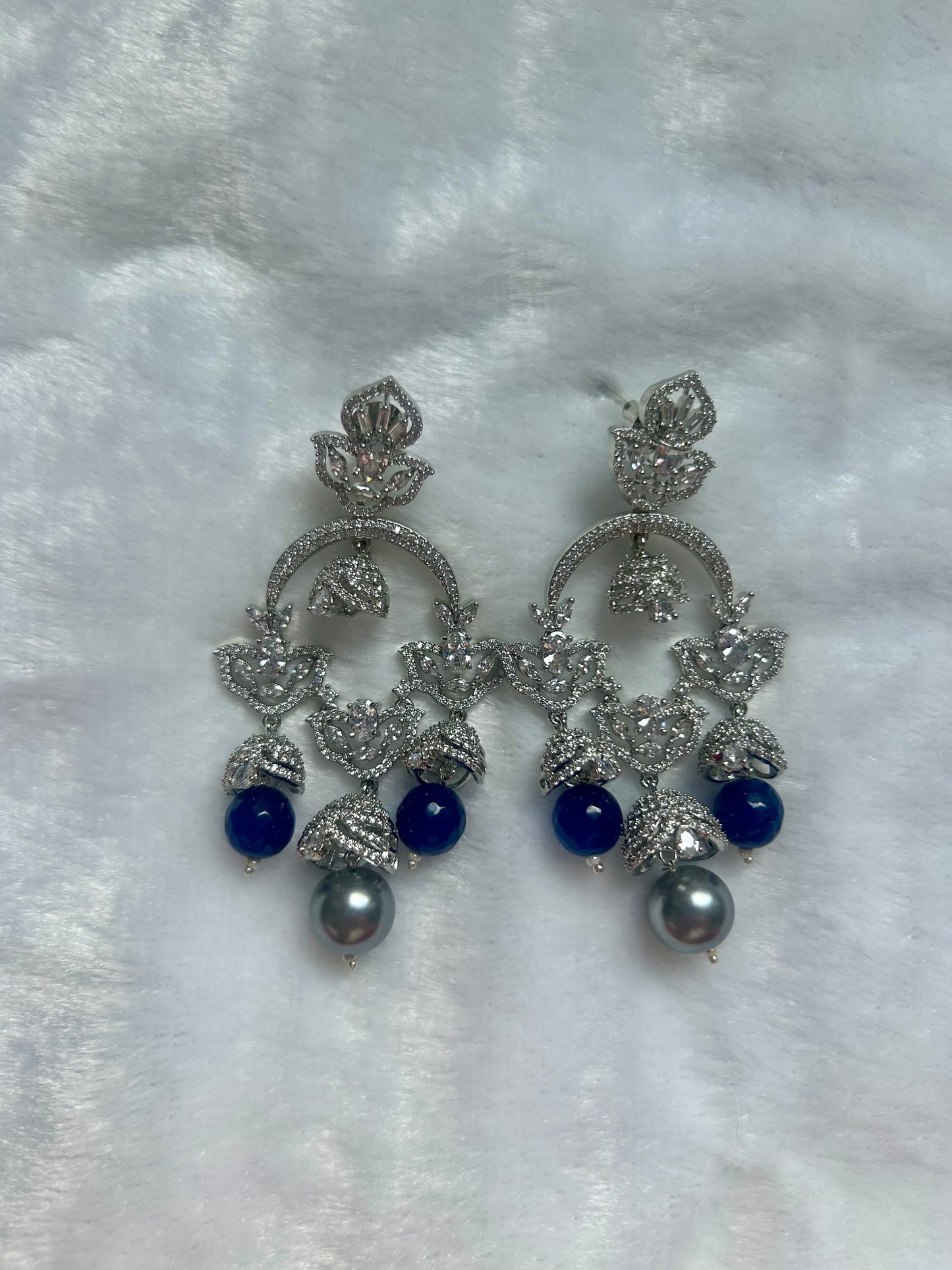 Grey & Dark Blue Chandbali Earrings