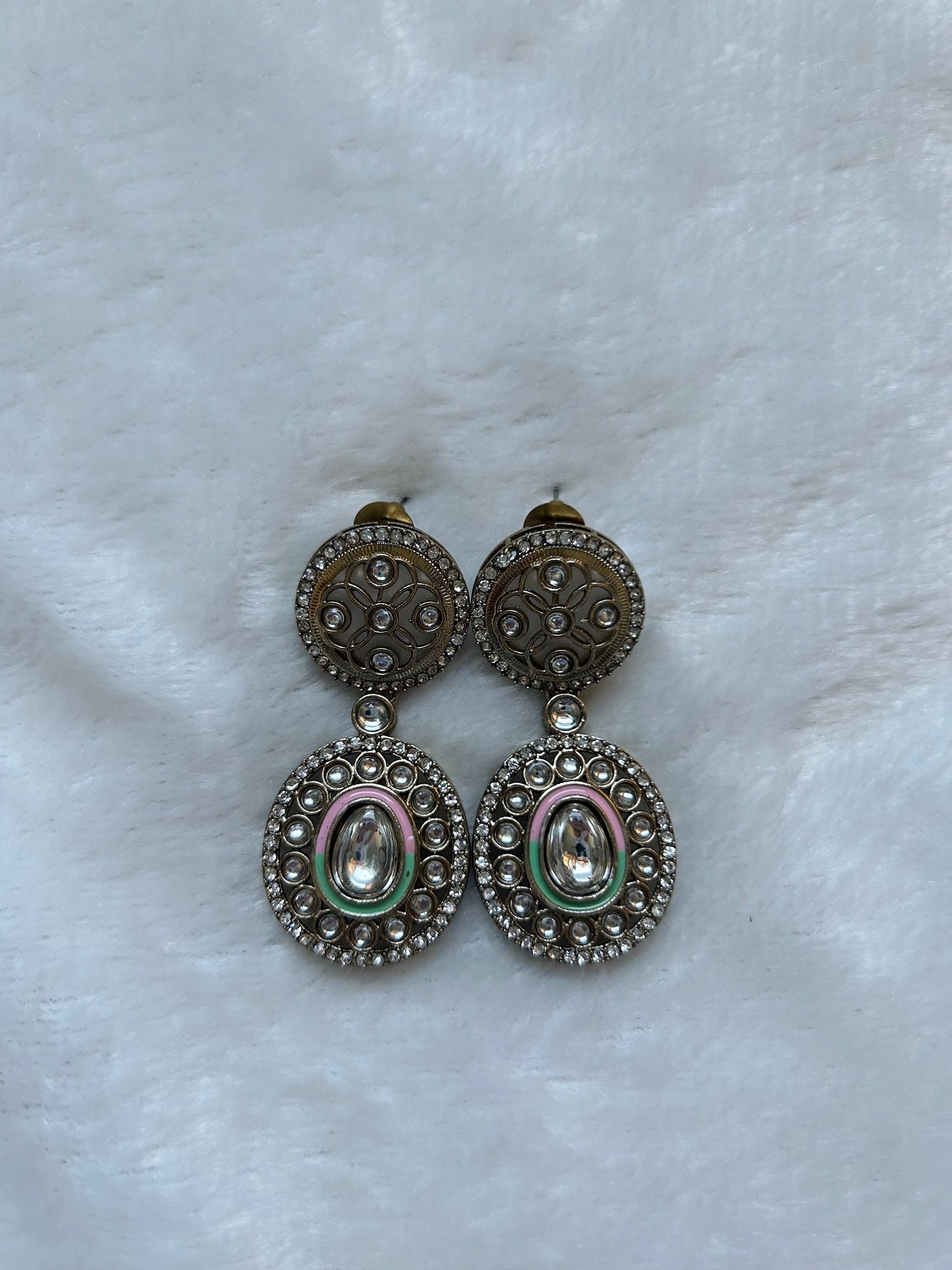 Mint & Pink Kundan Earrings