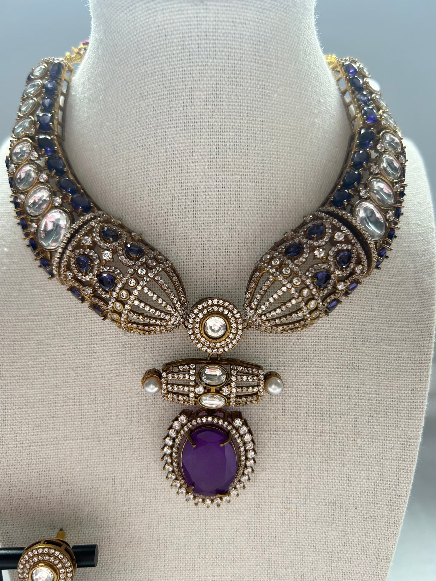 Purple Moissanite Kundan & Doublet Necklace Set