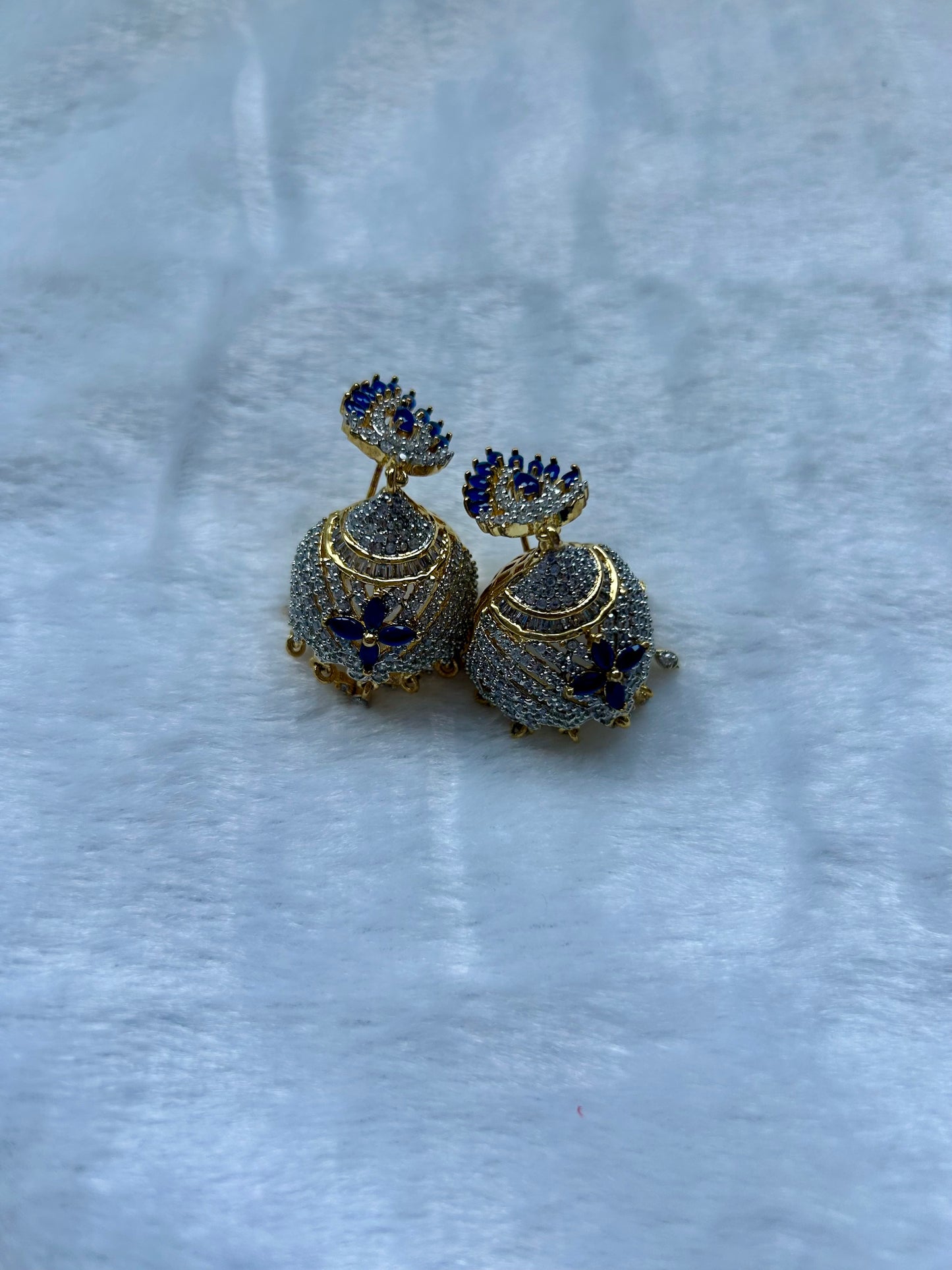 AD Royal Blue & Gold Jhumki Earrings