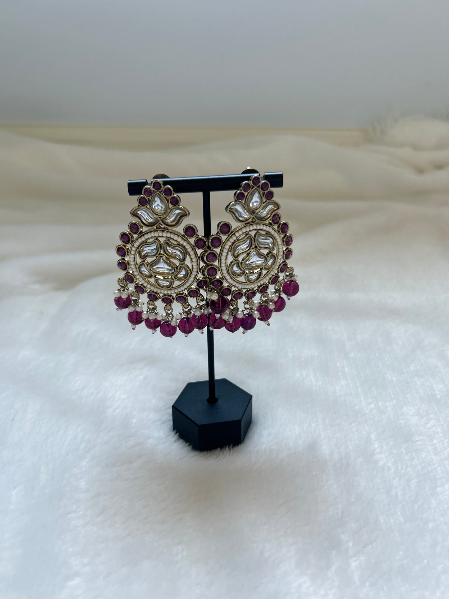 Dark Purple Kundan Earrings