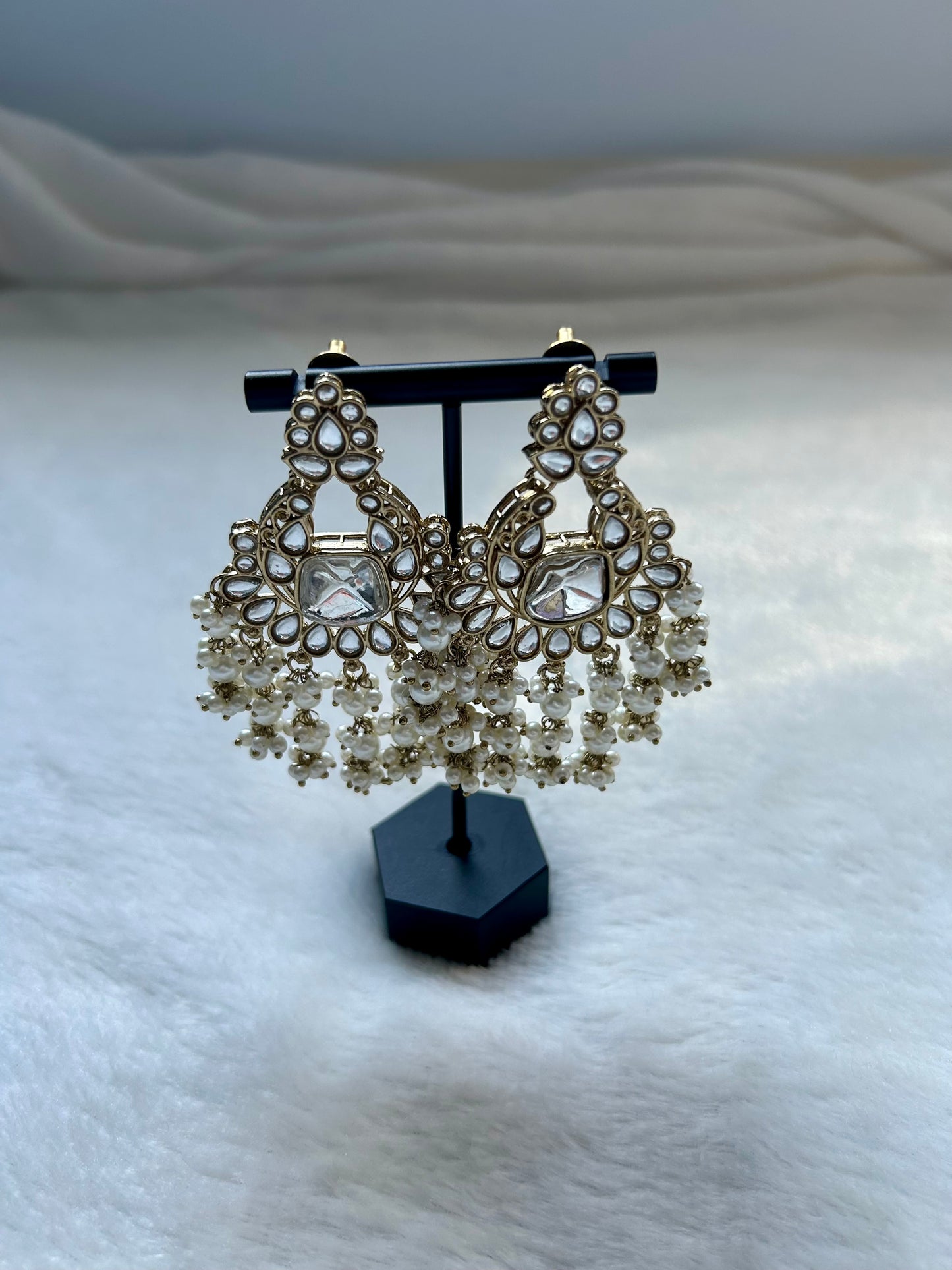 White Kundan Earrings