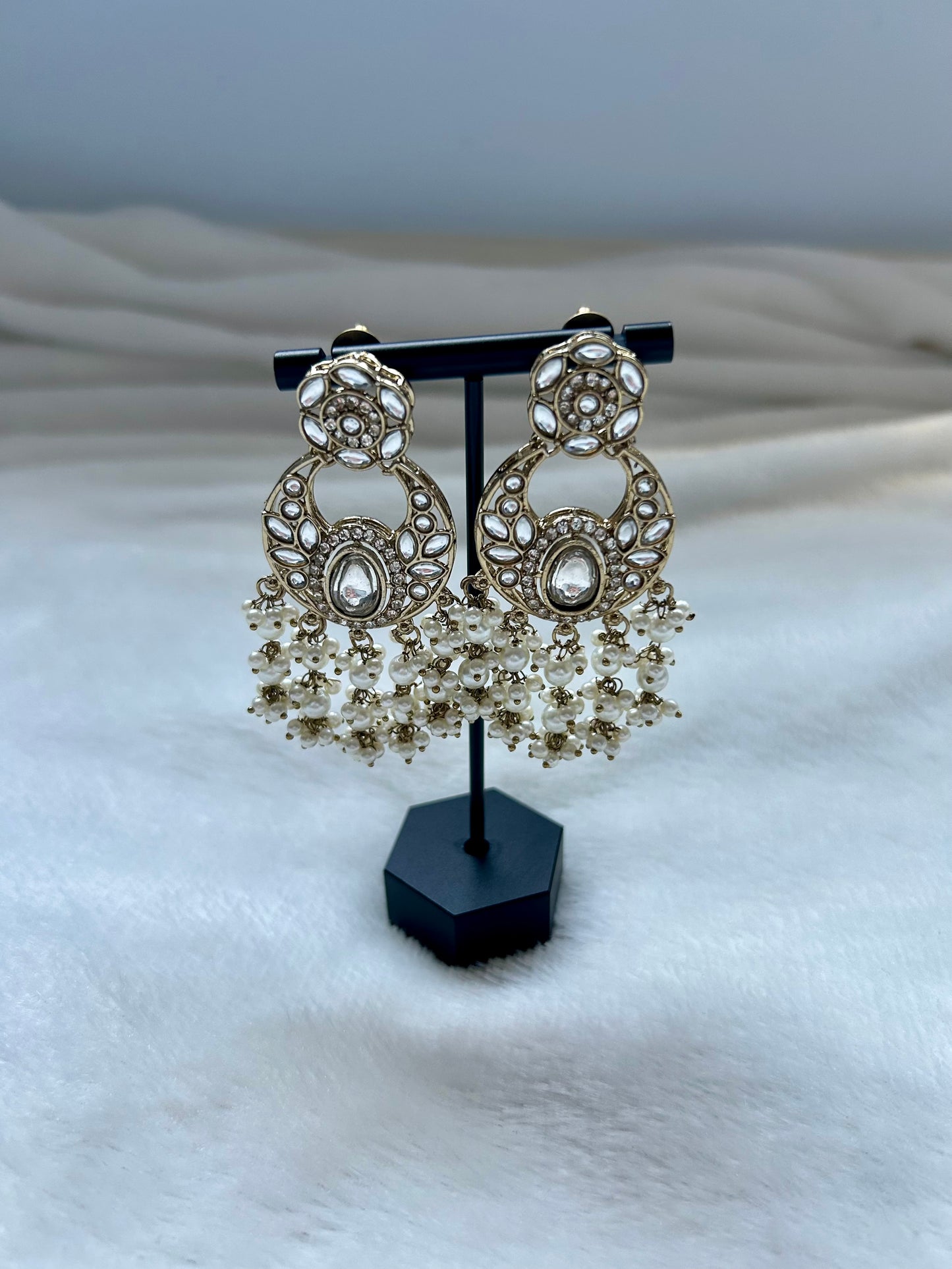 White Kundan Earrings