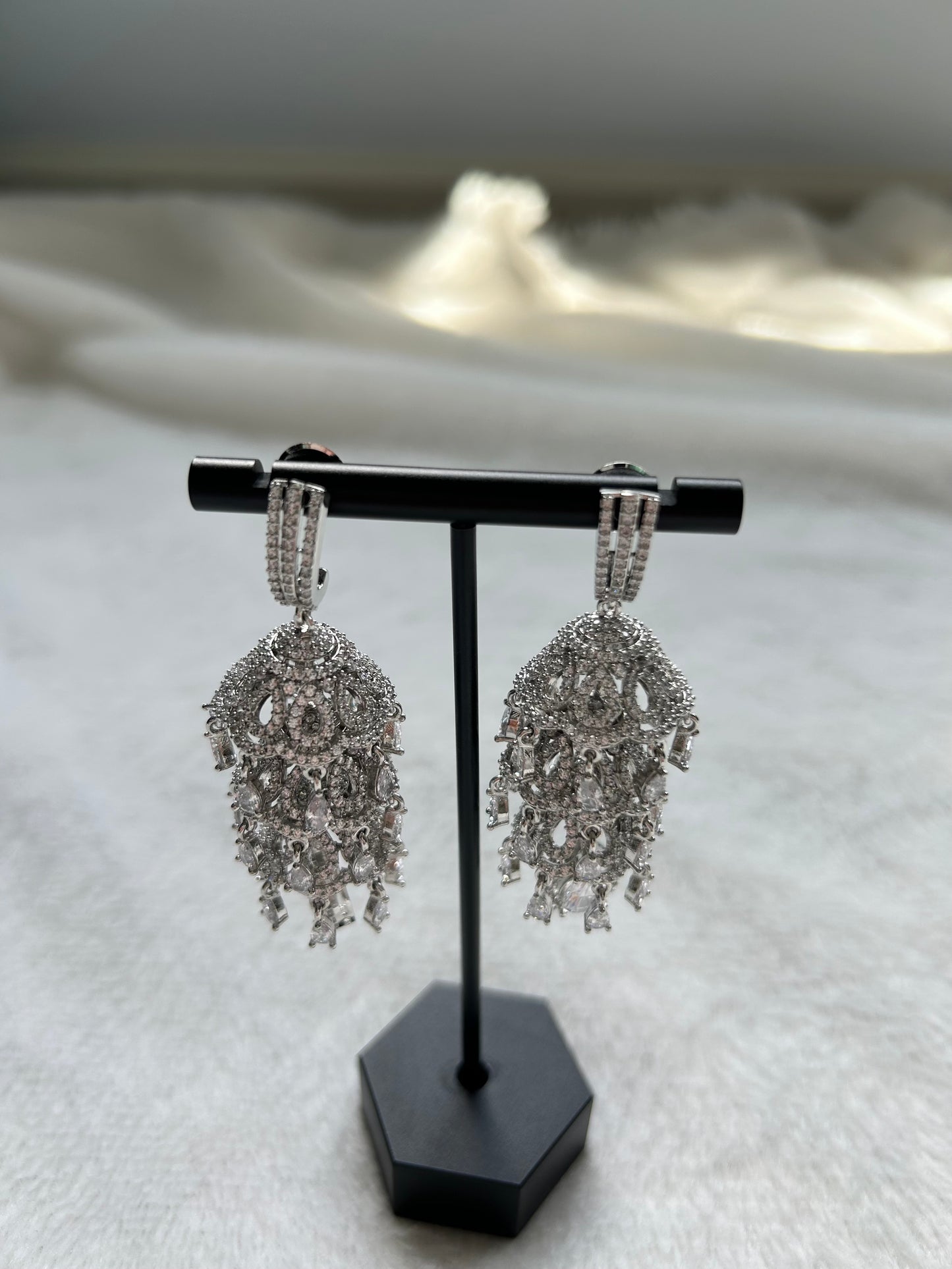 AD Silver Jhumka Earrings