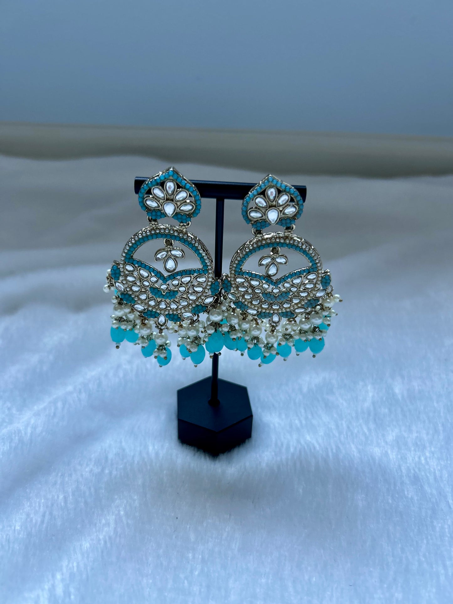 Pakistani Inspired Blue Kundan Earrings
