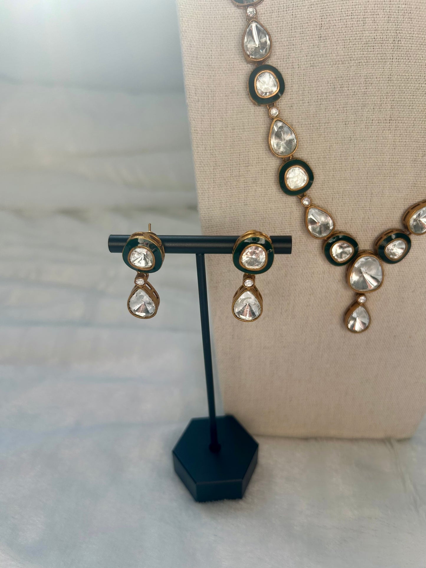 Green Uncut Kundan Necklace Set