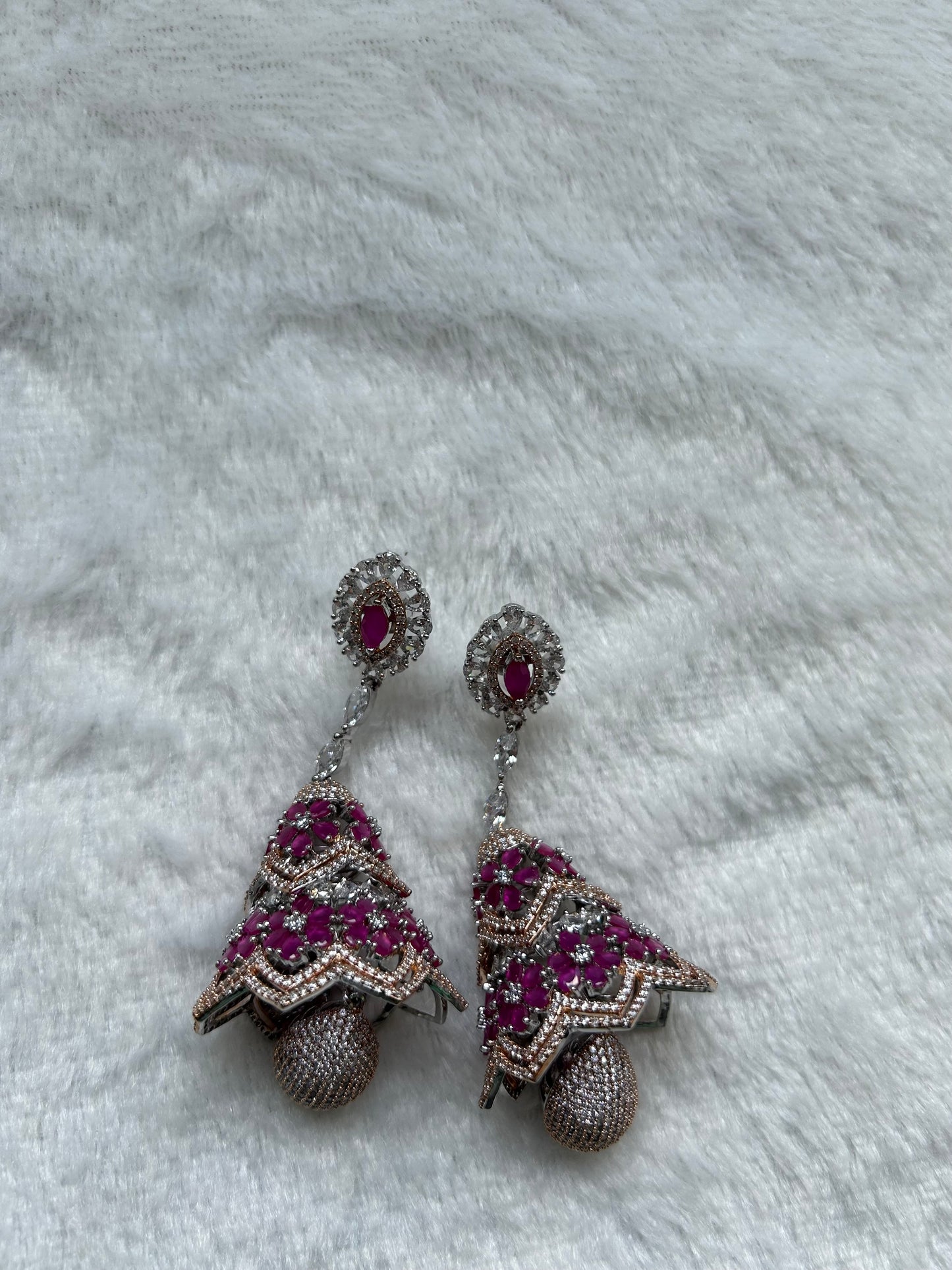 AD Purple & Gold Jhumka Earrings